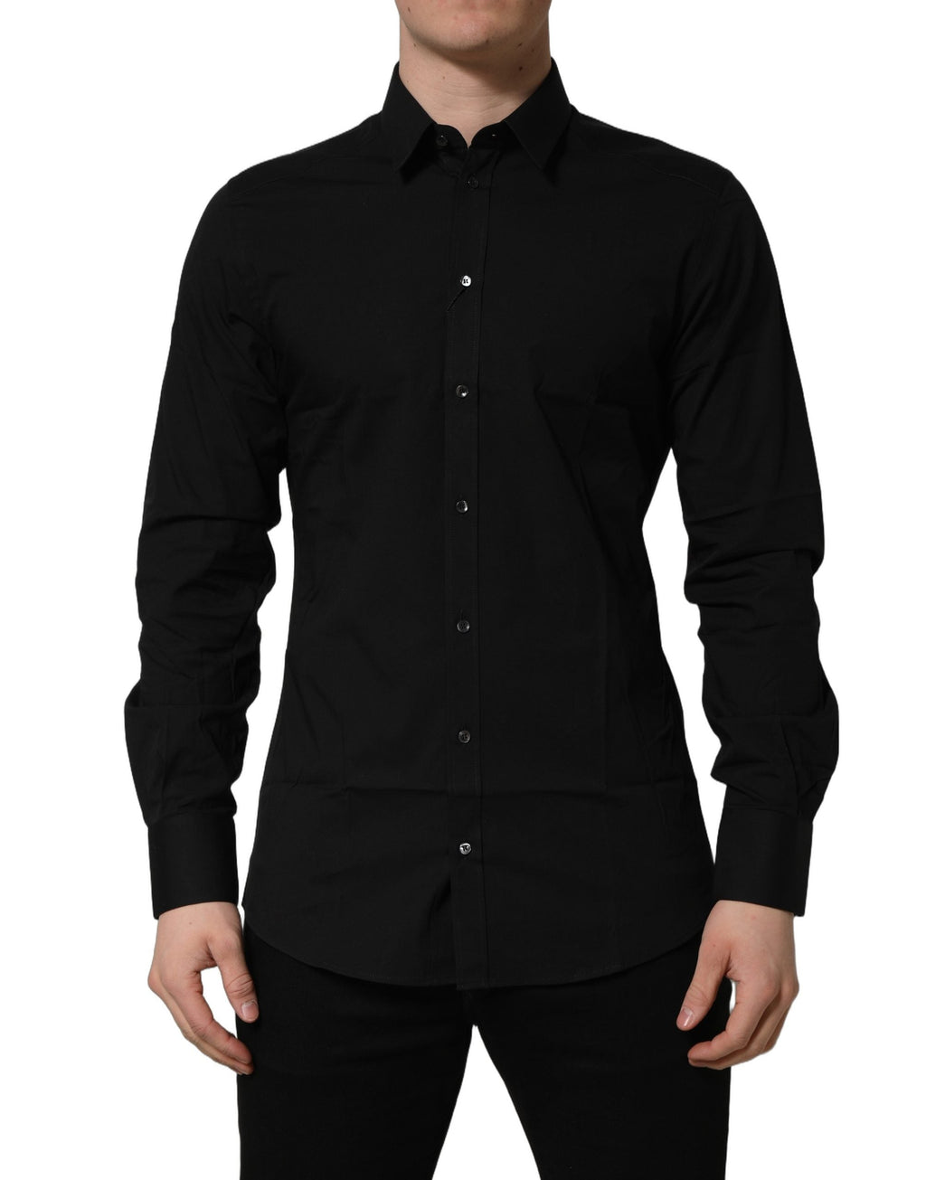 Dolce & Gabbana Black Cotton Stretch GOLD Fit Dress Shirt