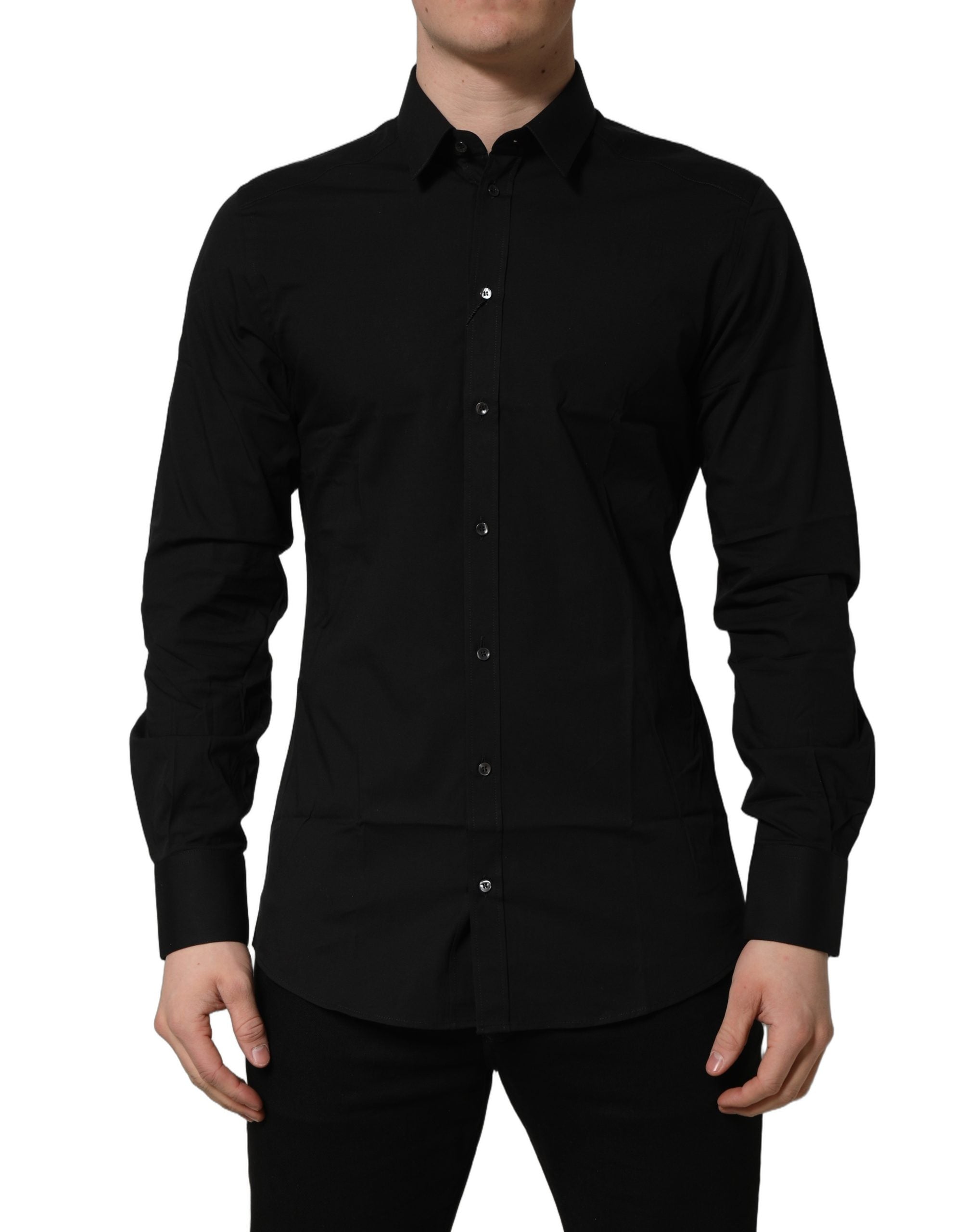 Dolce & Gabbana Black Cotton Stretch GOLD Fit Dress Shirt