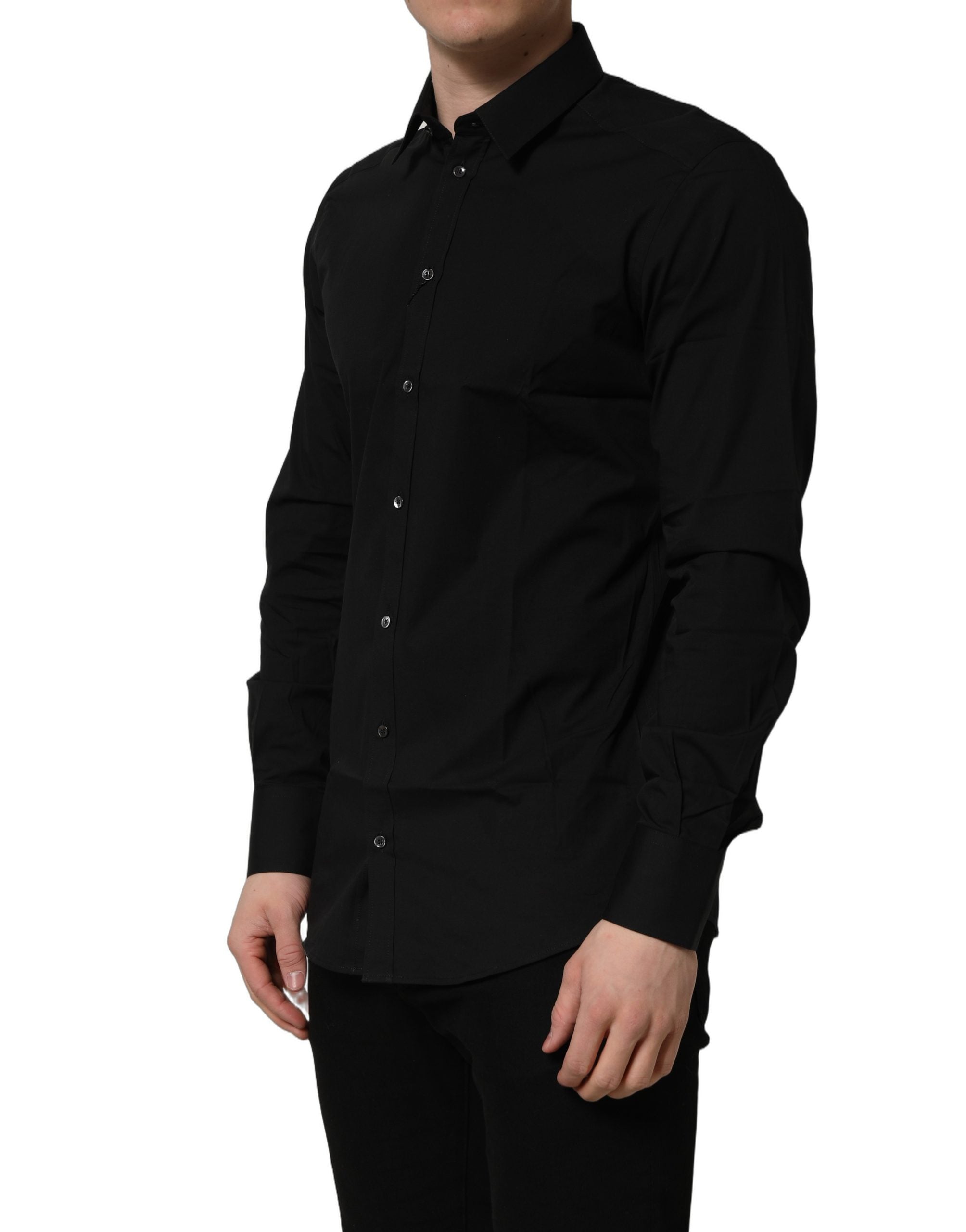 Dolce & Gabbana Black Cotton Stretch GOLD Fit Dress Shirt