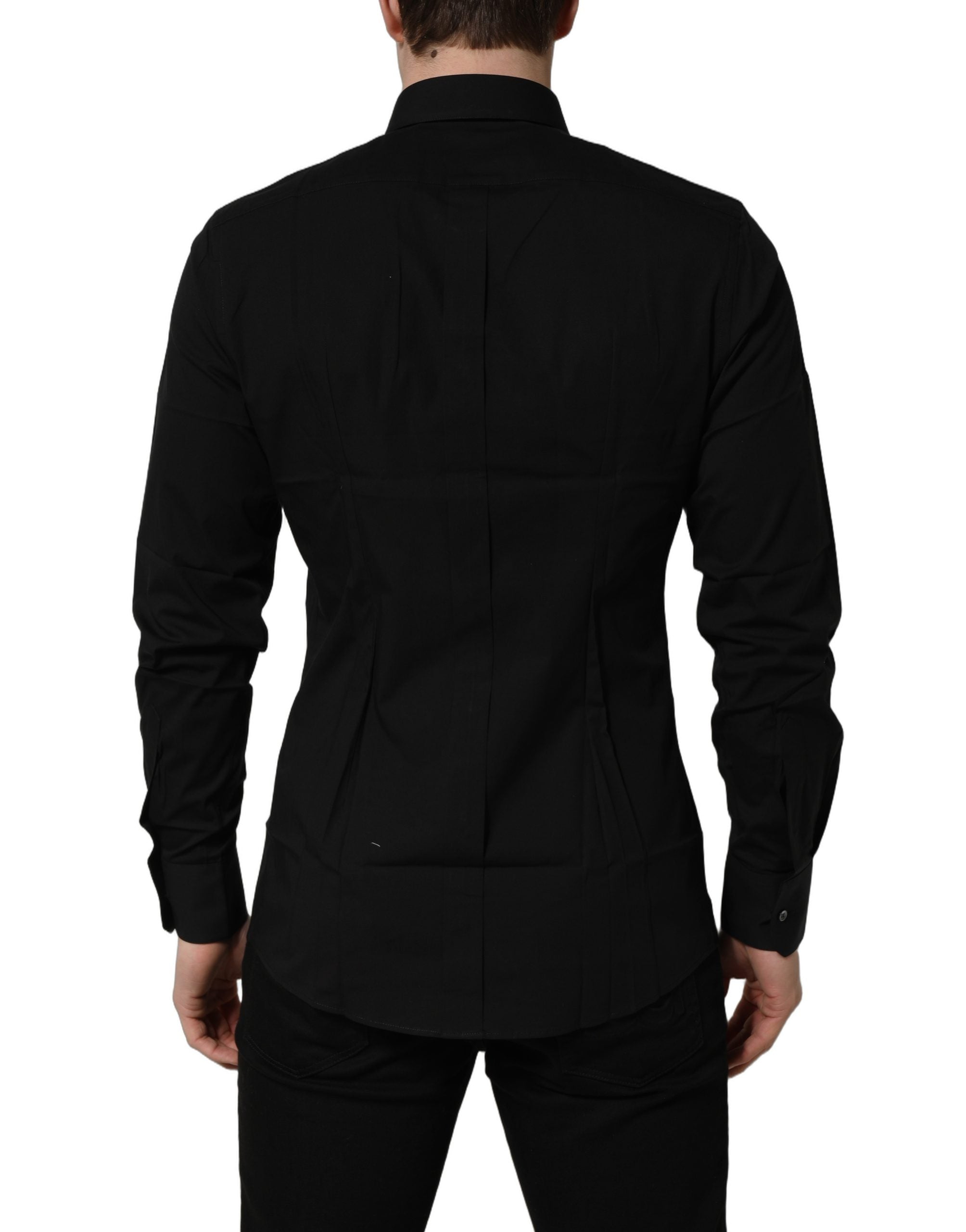Dolce & Gabbana Black Cotton Stretch GOLD Fit Dress Shirt
