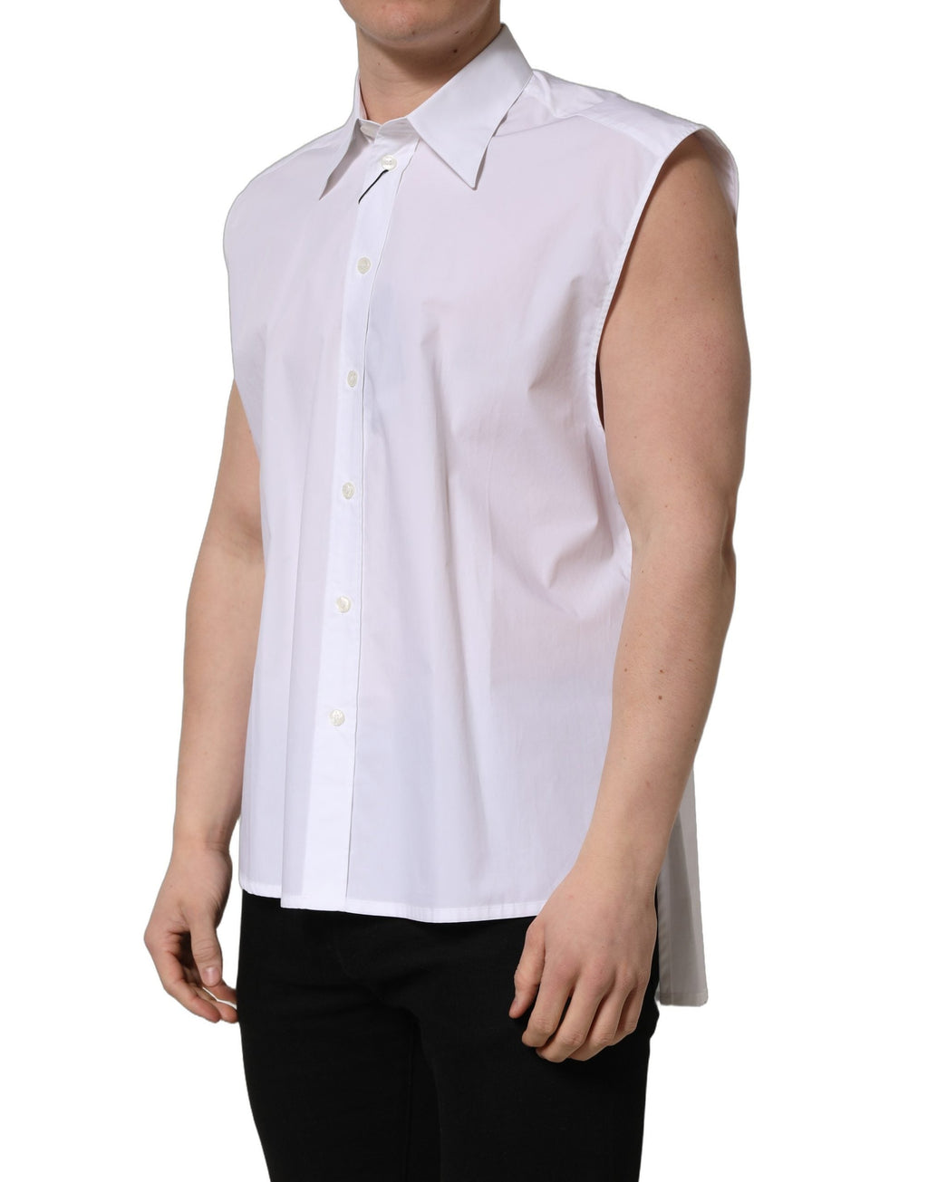 Dolce & Gabbana White Cotton Sleeveless Formal Dress Shirt