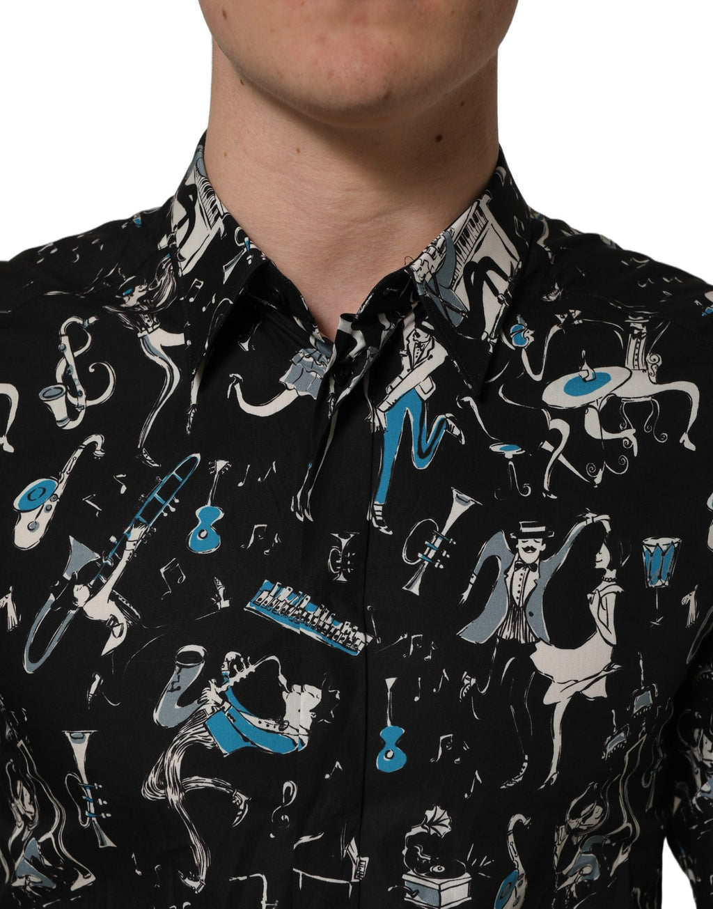 Dolce & Gabbana Black Jazz Club Cotton GOLD Fit Dress Shirt
