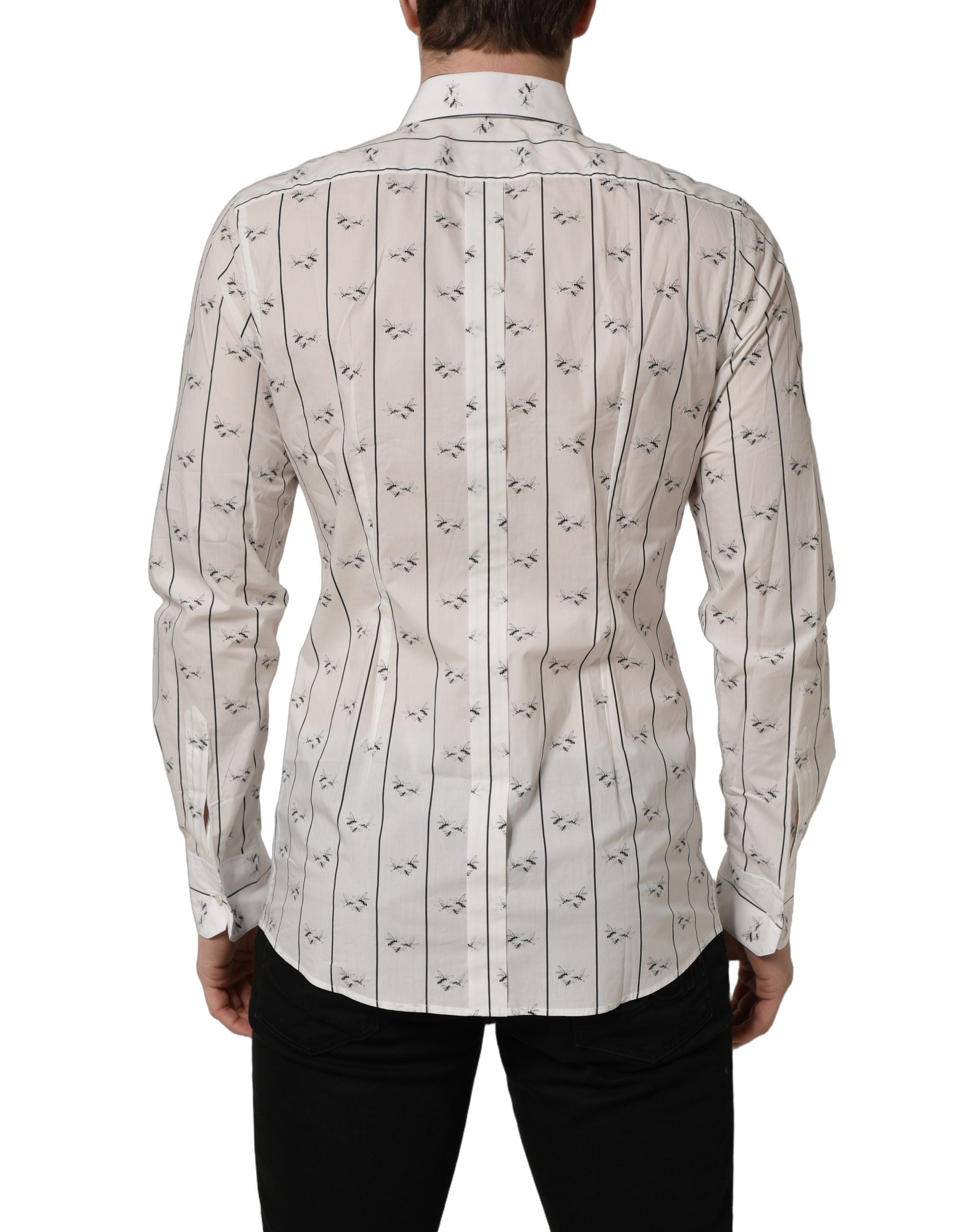 Dolce & Gabbana White Bee Print Cotton GOLD Fit Dress Shirt
