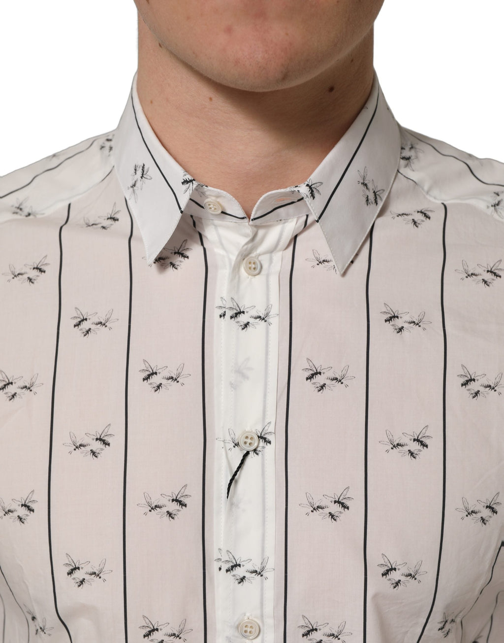 Dolce & Gabbana White Bee Print Cotton GOLD Fit Dress Shirt