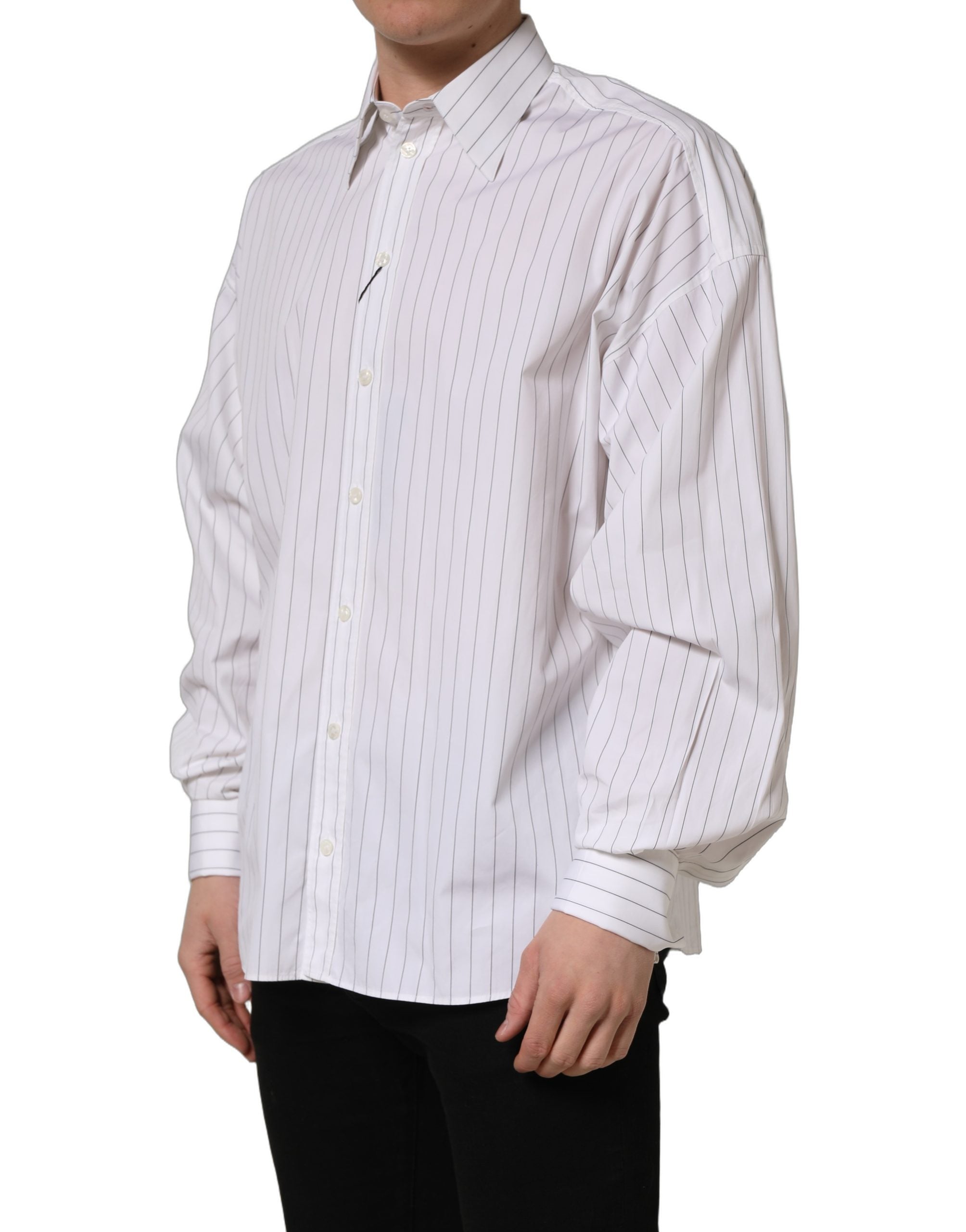 Dolce & Gabbana White Stripes Cotton Men Formal Dress Shirt