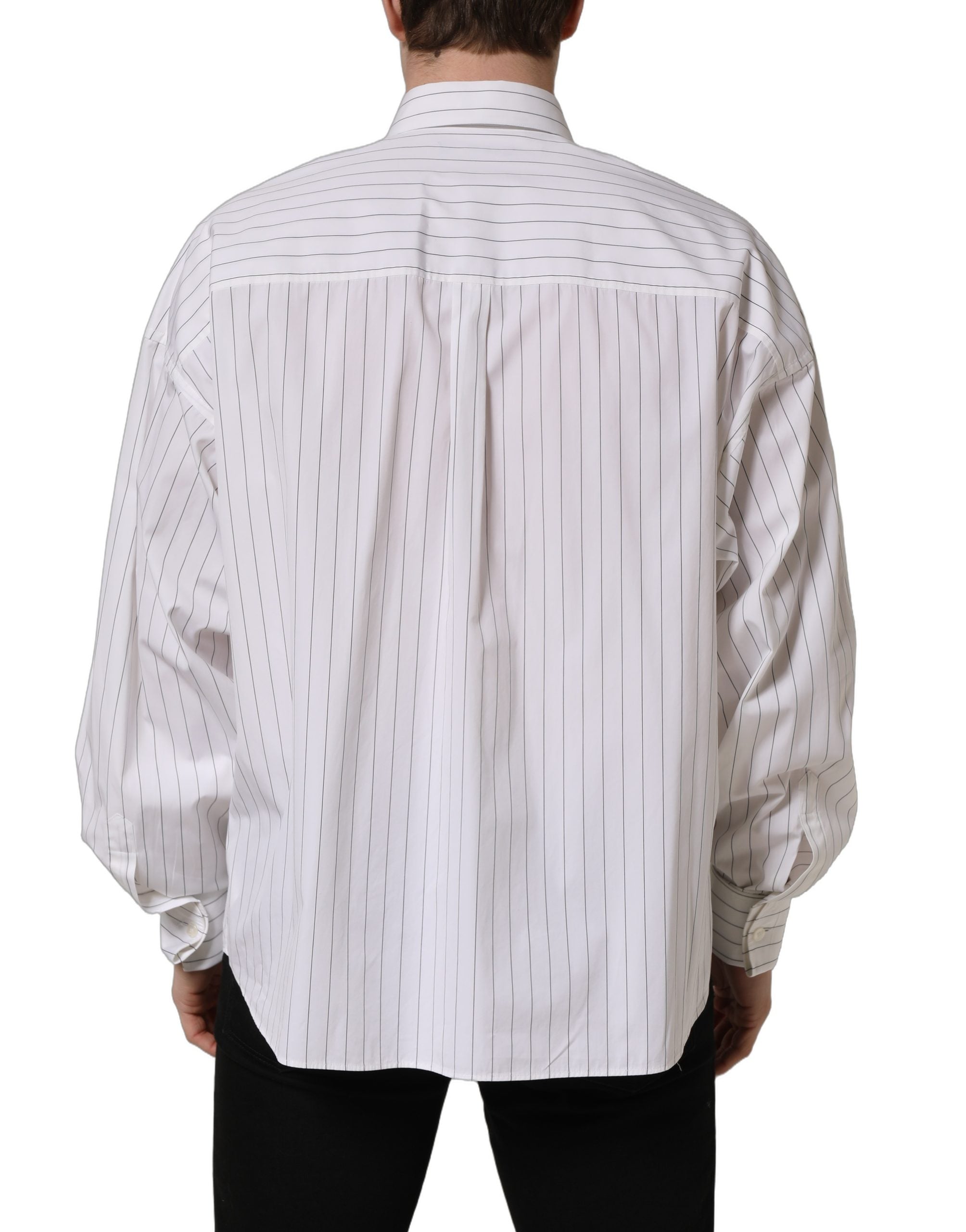 Dolce & Gabbana White Stripes Cotton Men Formal Dress Shirt