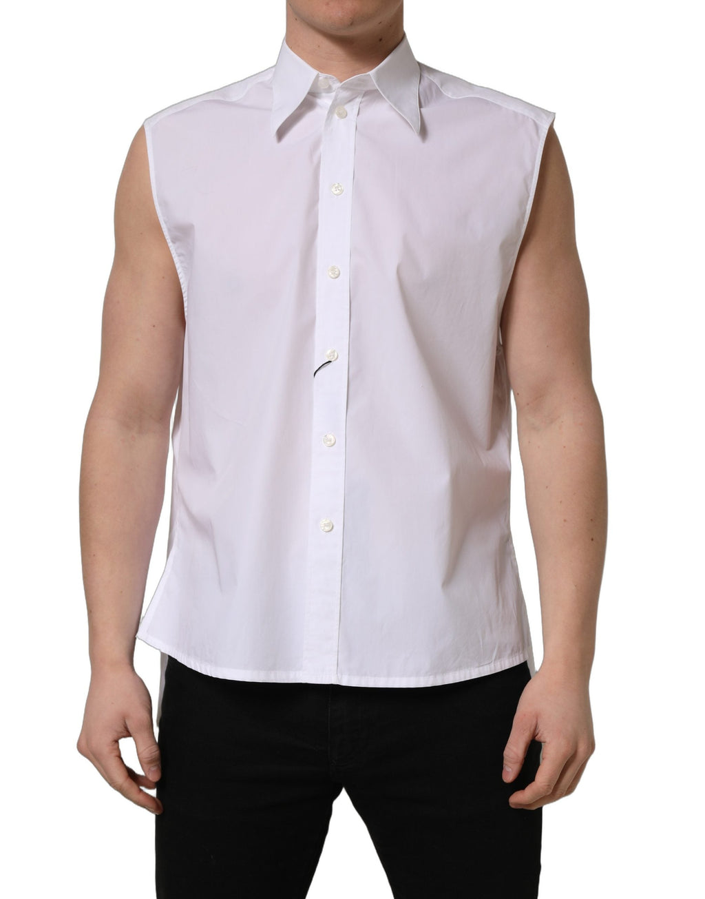 Dolce & Gabbana White Cotton Sleeveless Formal Dress Shirt