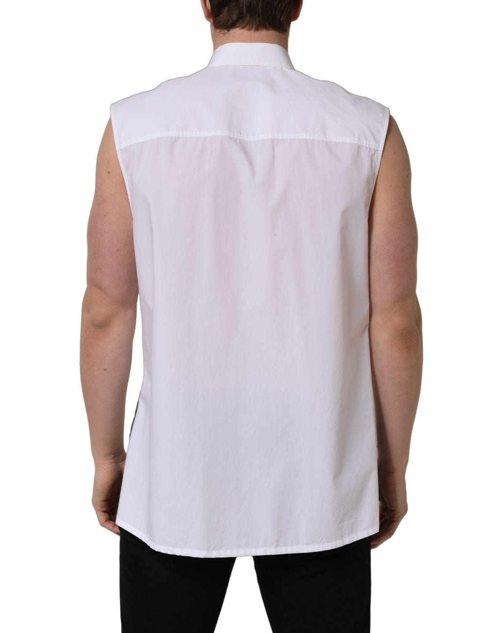 Dolce & Gabbana White Cotton Sleeveless Formal Dress Shirt