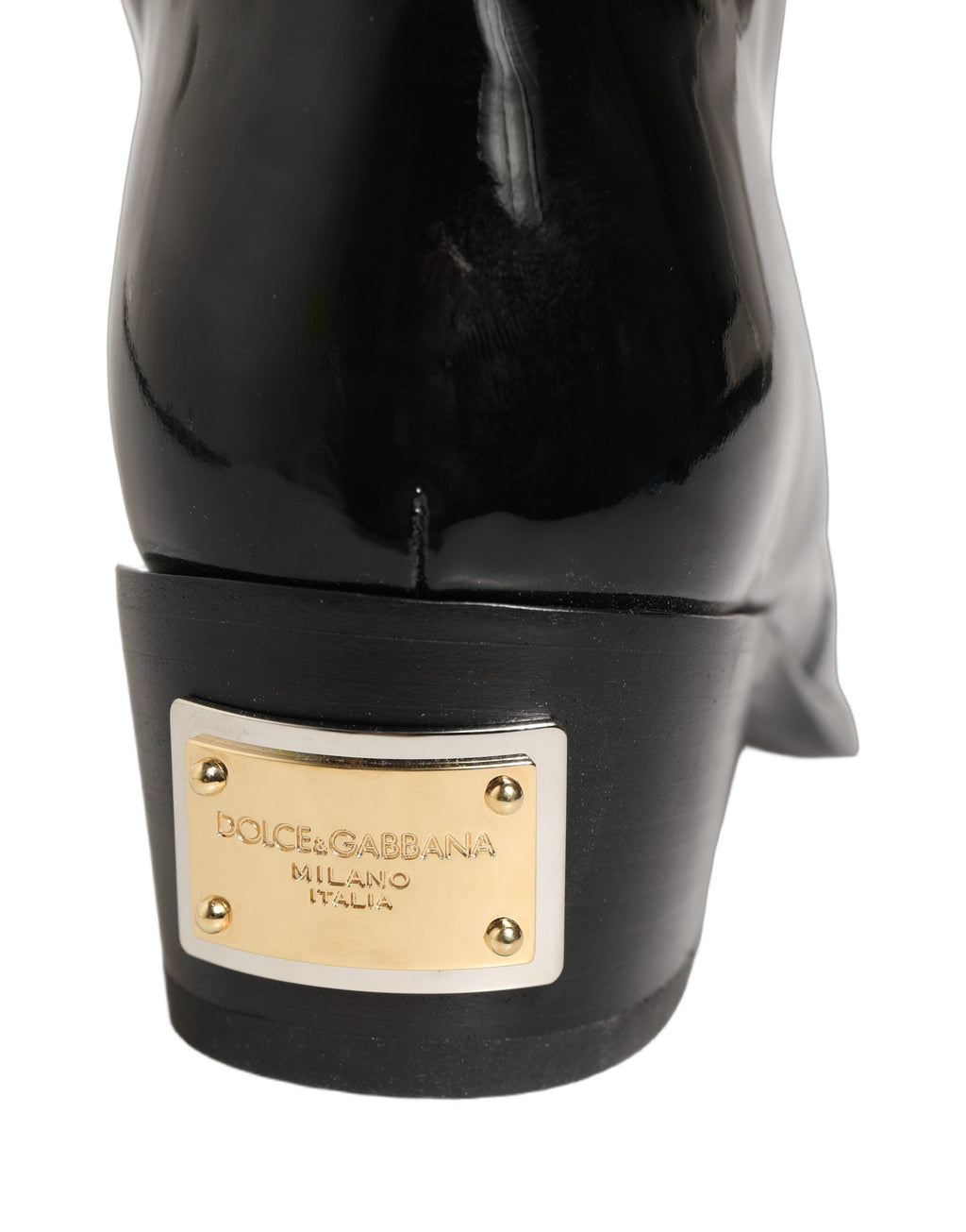 Dolce & Gabbana Black Leather Knee High Heels Boots Shoes