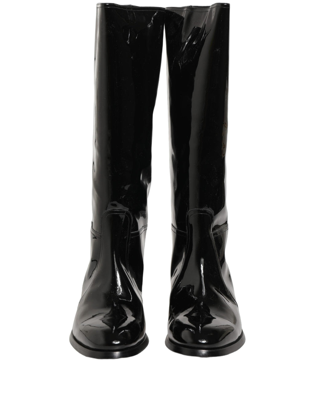 Dolce & Gabbana Black Leather Knee High Heels Boots Shoes