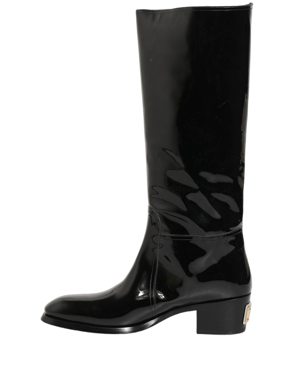 Dolce & Gabbana Black Leather Knee High Heels Boots Shoes