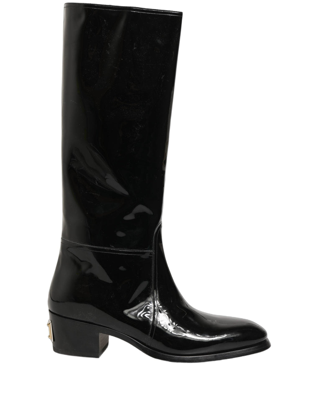 Dolce & Gabbana Black Leather Knee High Heels Boots Shoes