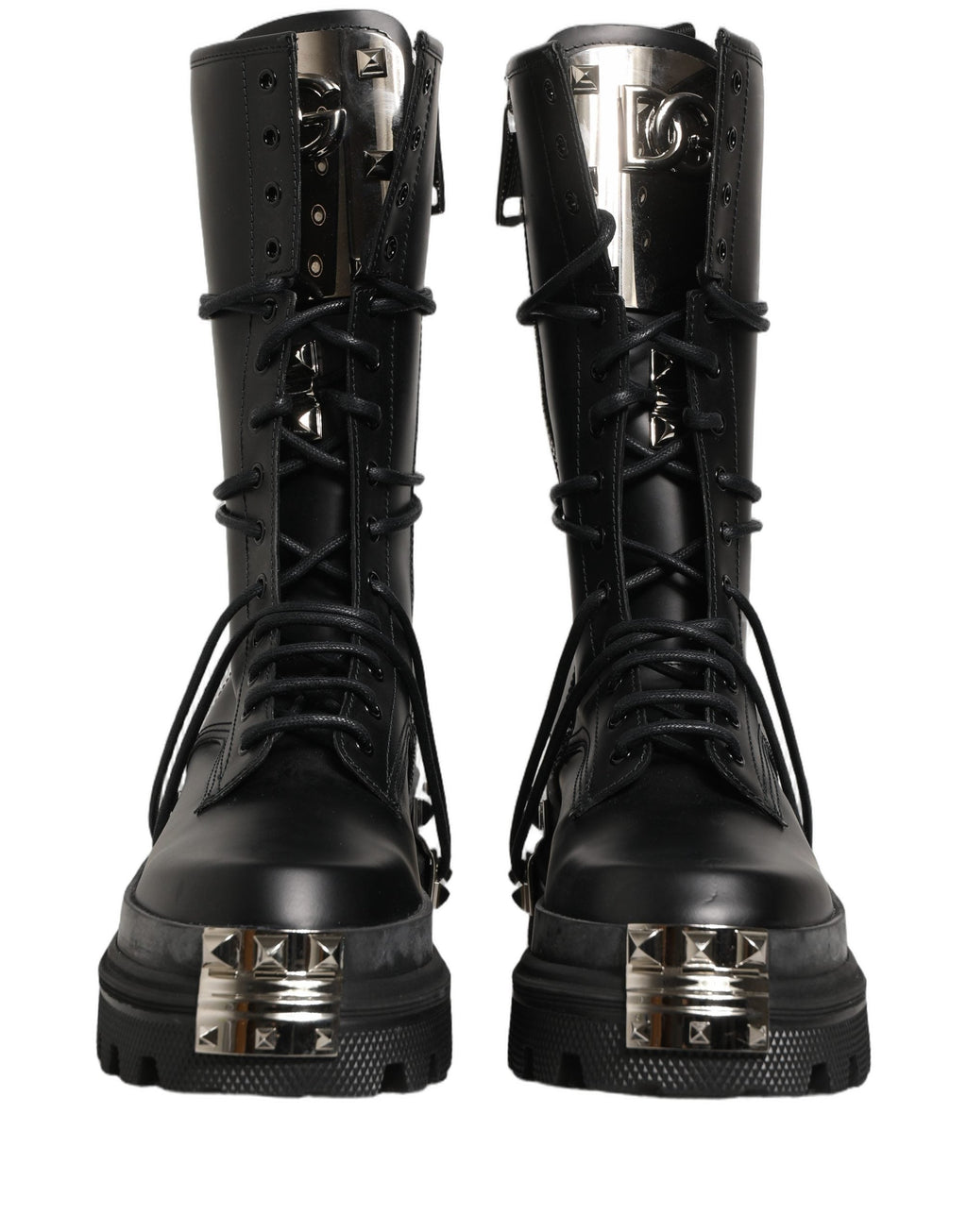 Dolce & Gabbana Black Stud Platform Combat High Boots Shoes