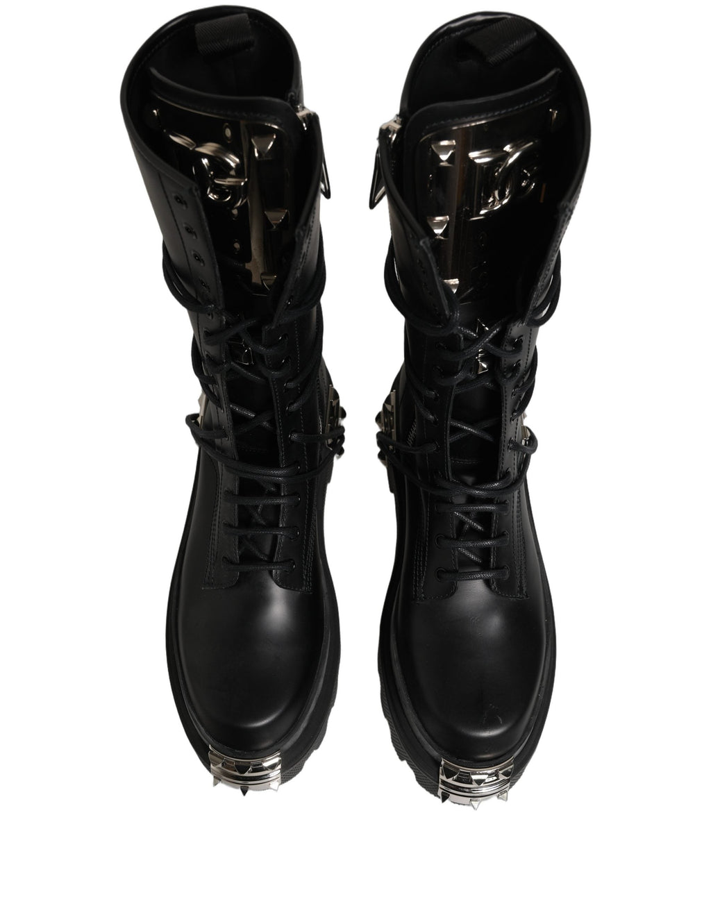 Dolce & Gabbana Black Stud Platform Combat High Boots Shoes