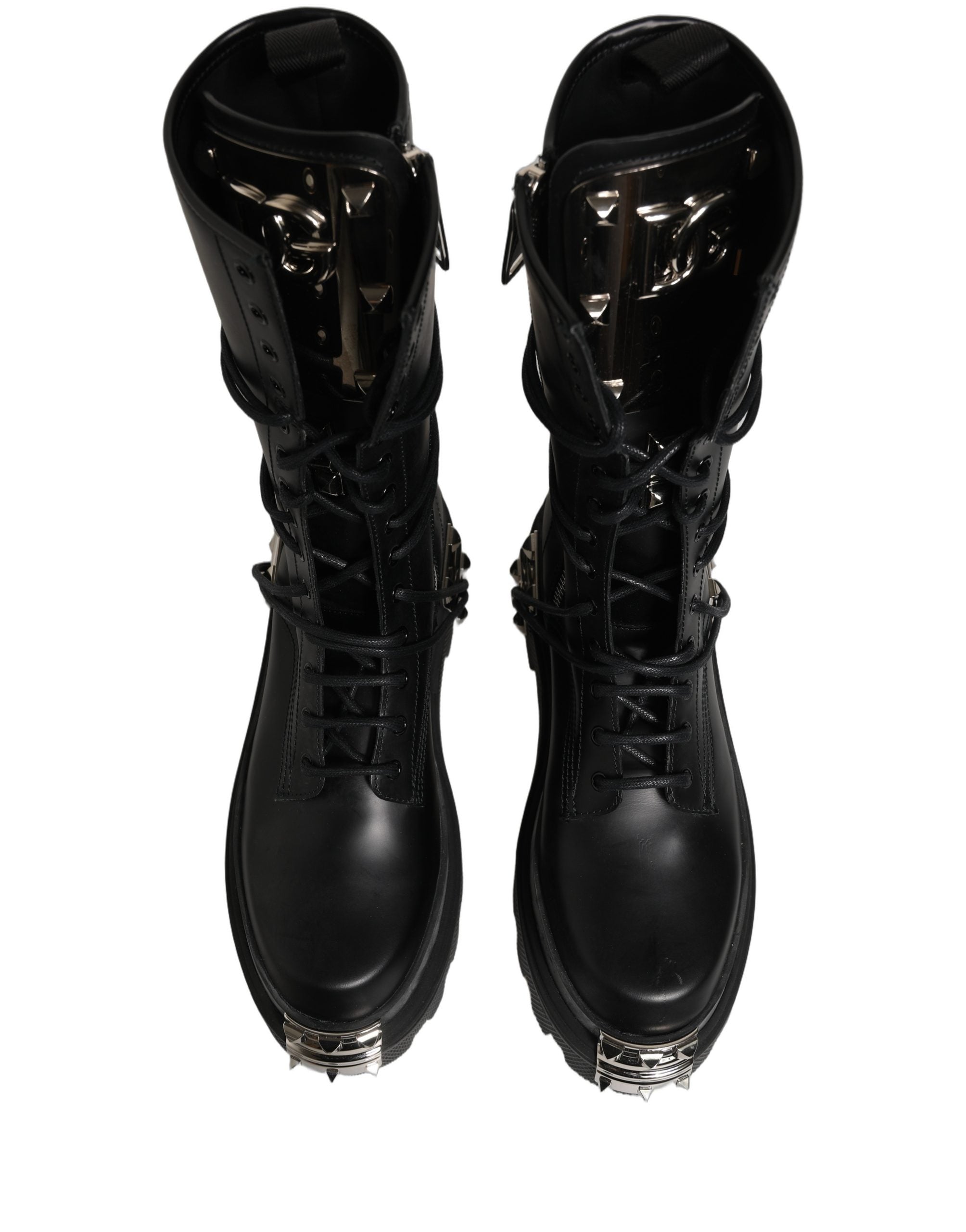 Dolce & Gabbana Black Stud Platform Combat High Boots Shoes