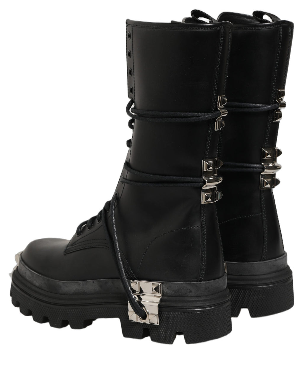 Dolce & Gabbana Black Stud Platform Combat High Boots Shoes