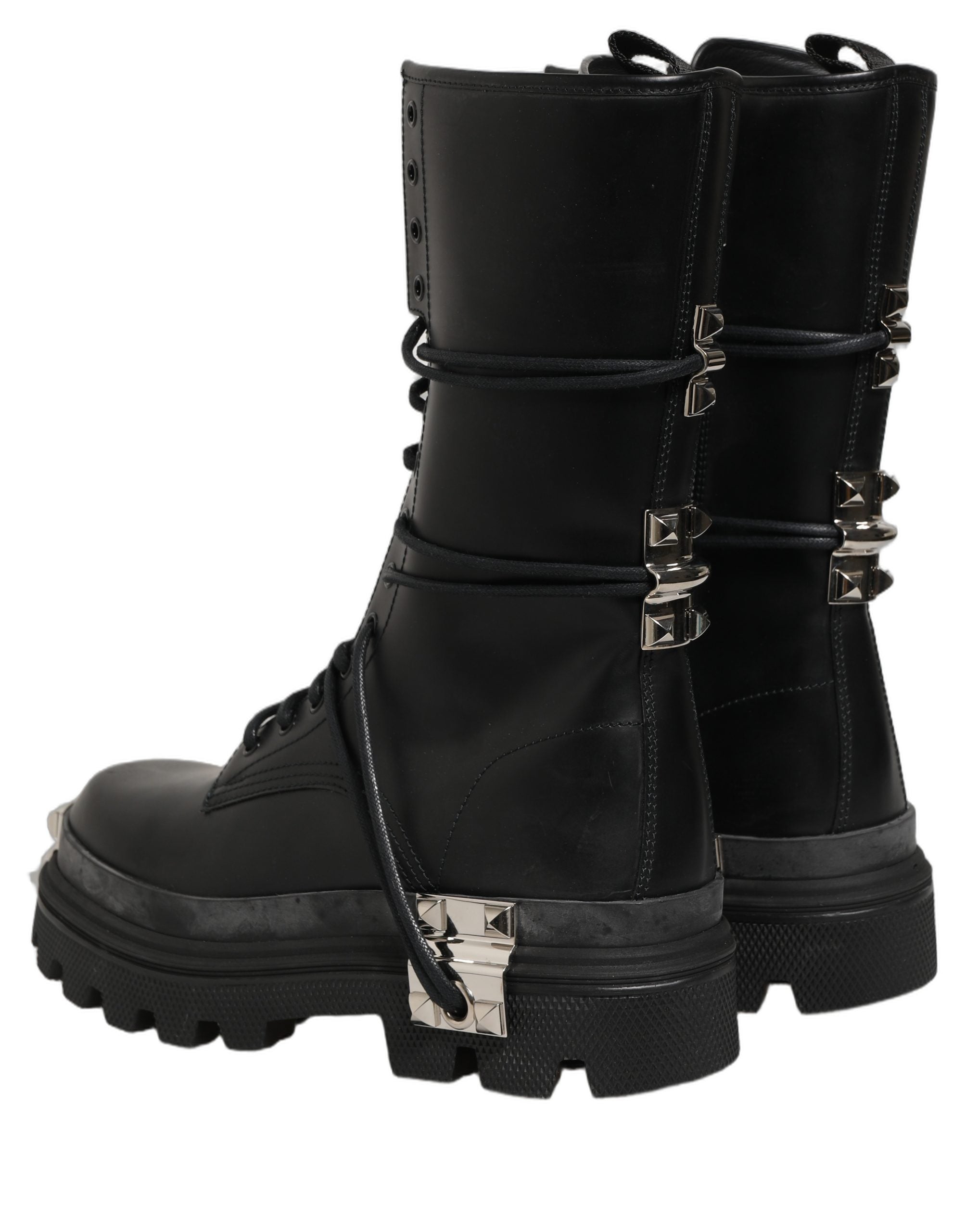 Dolce & Gabbana Black Stud Platform Combat High Boots Shoes