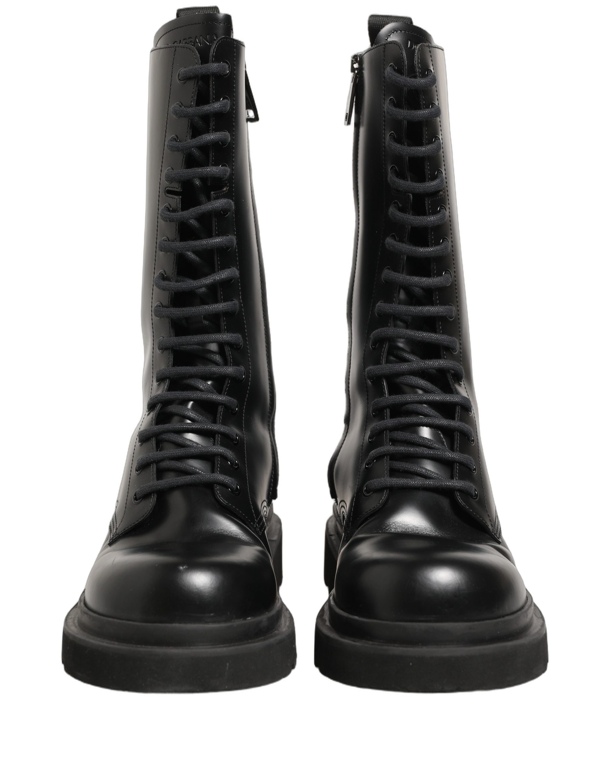 Dolce & Gabbana Black Leather Lace Up Men Combat Boots Shoes