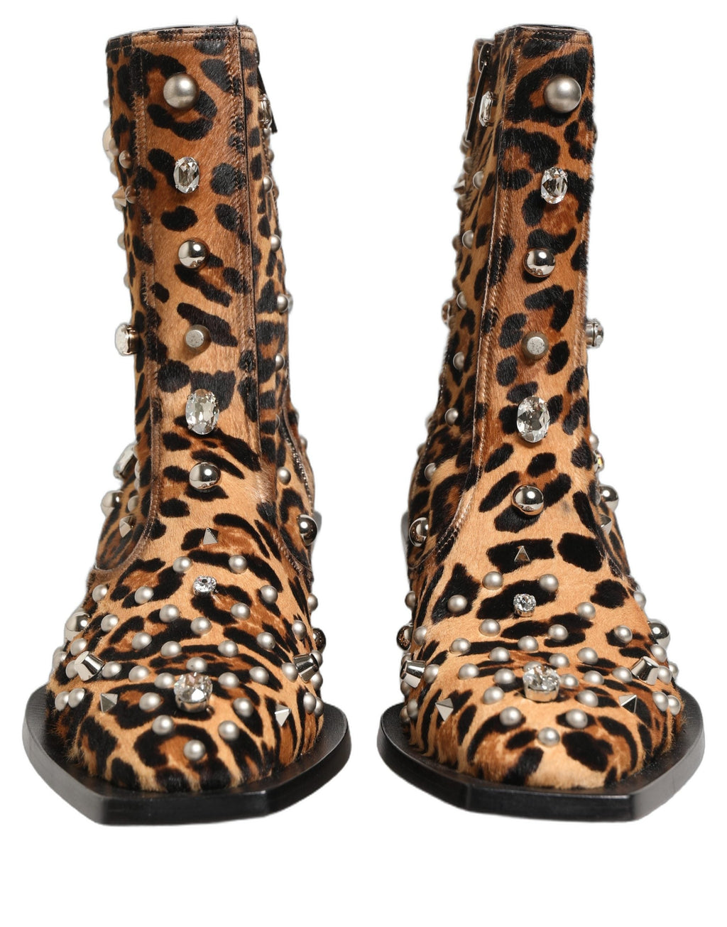 Dolce & Gabbana Brown Leopard Embellished Mid Calf Men Boots Shoes