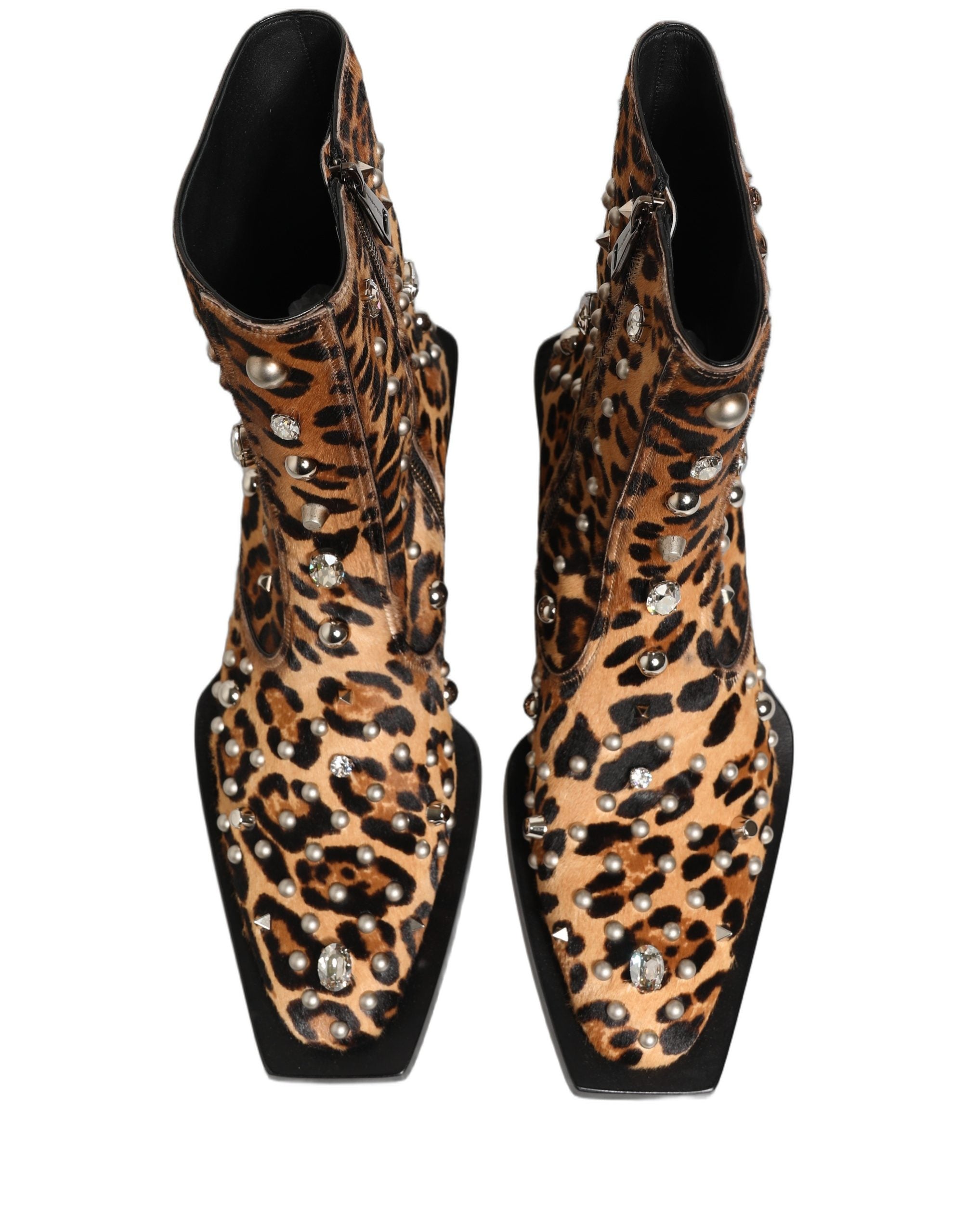 Dolce & Gabbana Brown Leopard Embellished Mid Calf Men Boots Shoes
