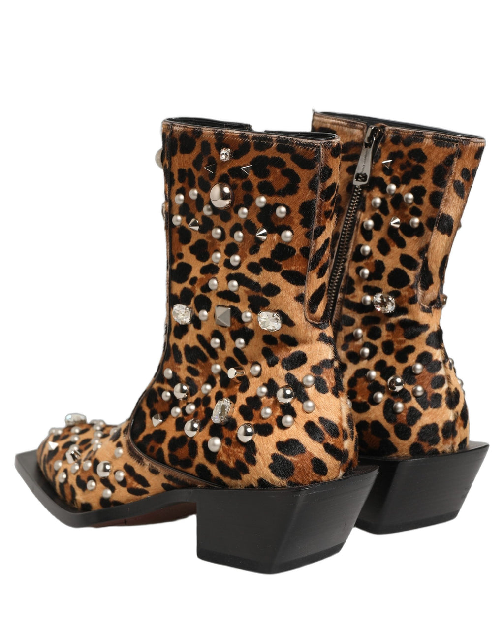 Dolce & Gabbana Brown Leopard Embellished Mid Calf Men Boots Shoes