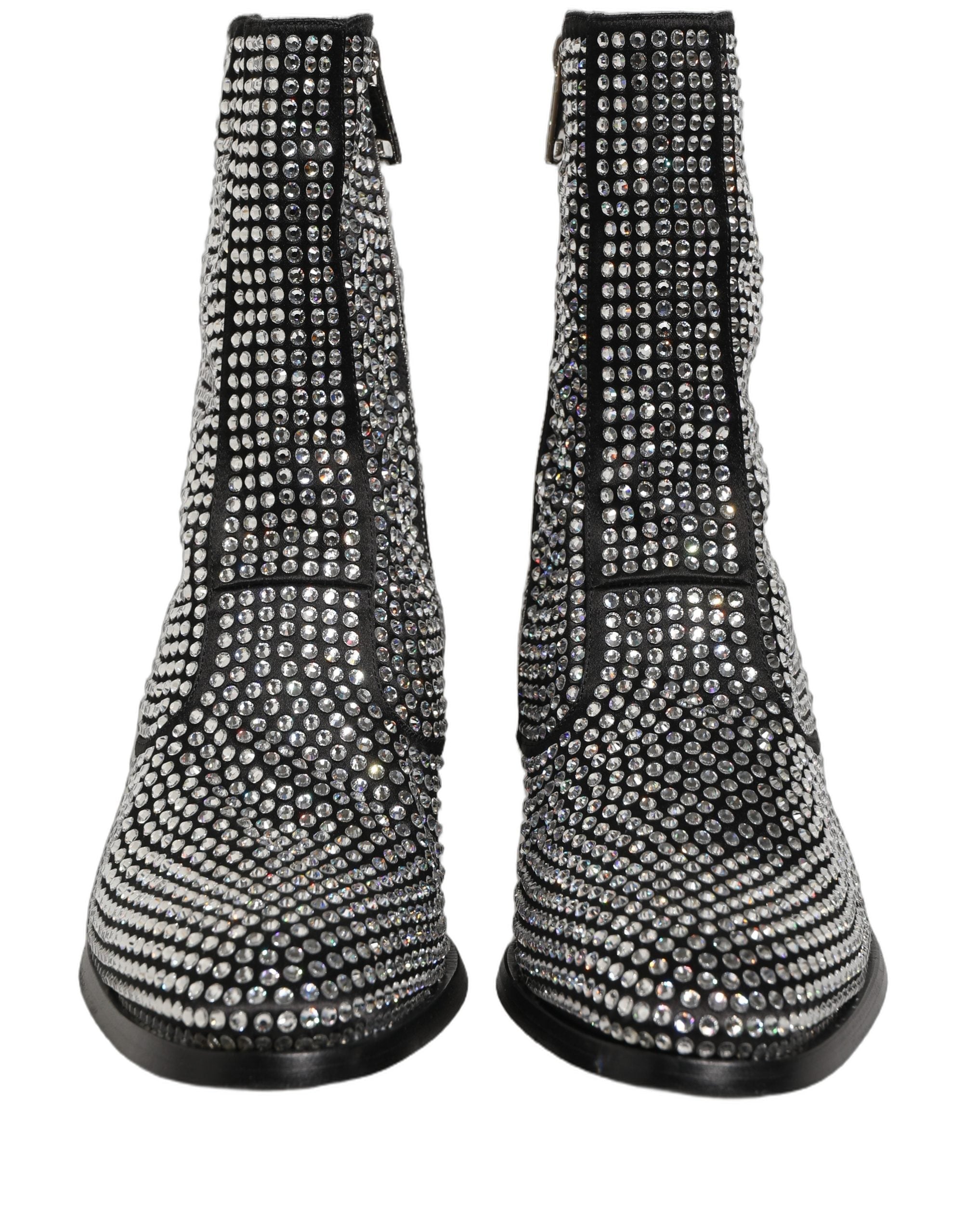 Dolce & Gabbana Black Crystal Embellished Ankle Boots Shoes