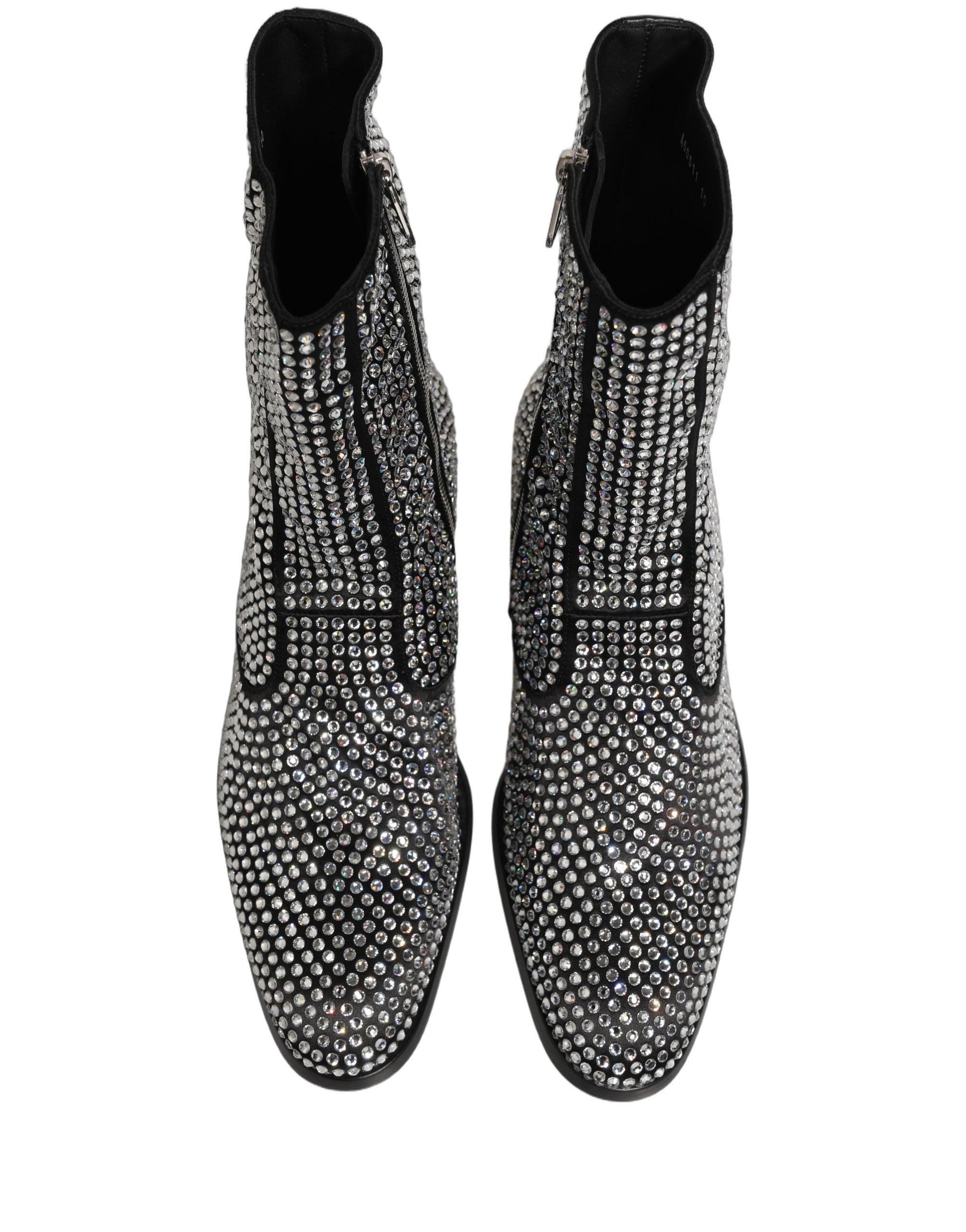 Dolce & Gabbana Black Crystal Embellished Ankle Boots Shoes