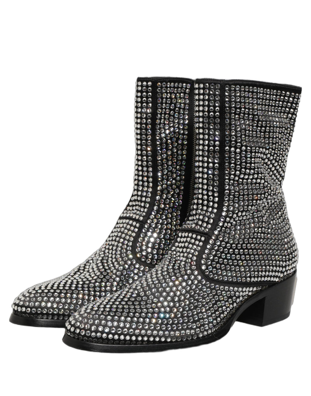 Dolce & Gabbana Black Crystal Embellished Ankle Boots Shoes