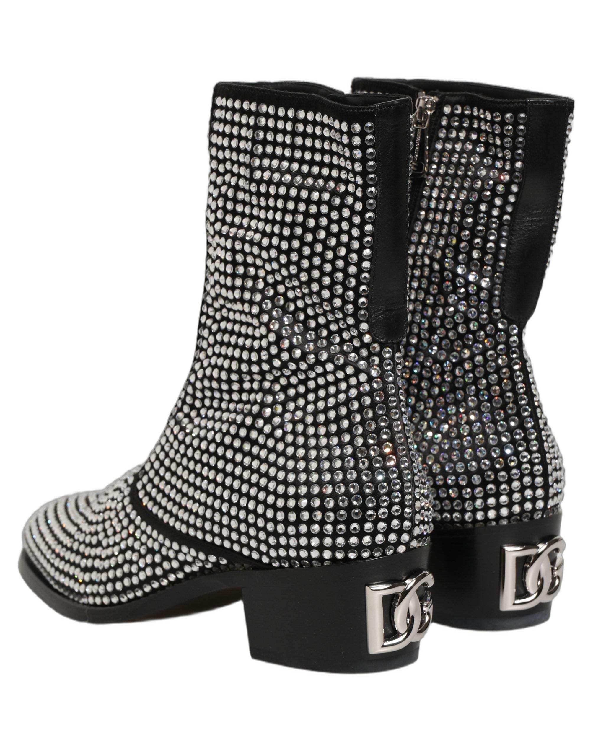 Dolce & Gabbana Black Crystal Embellished Ankle Boots Shoes