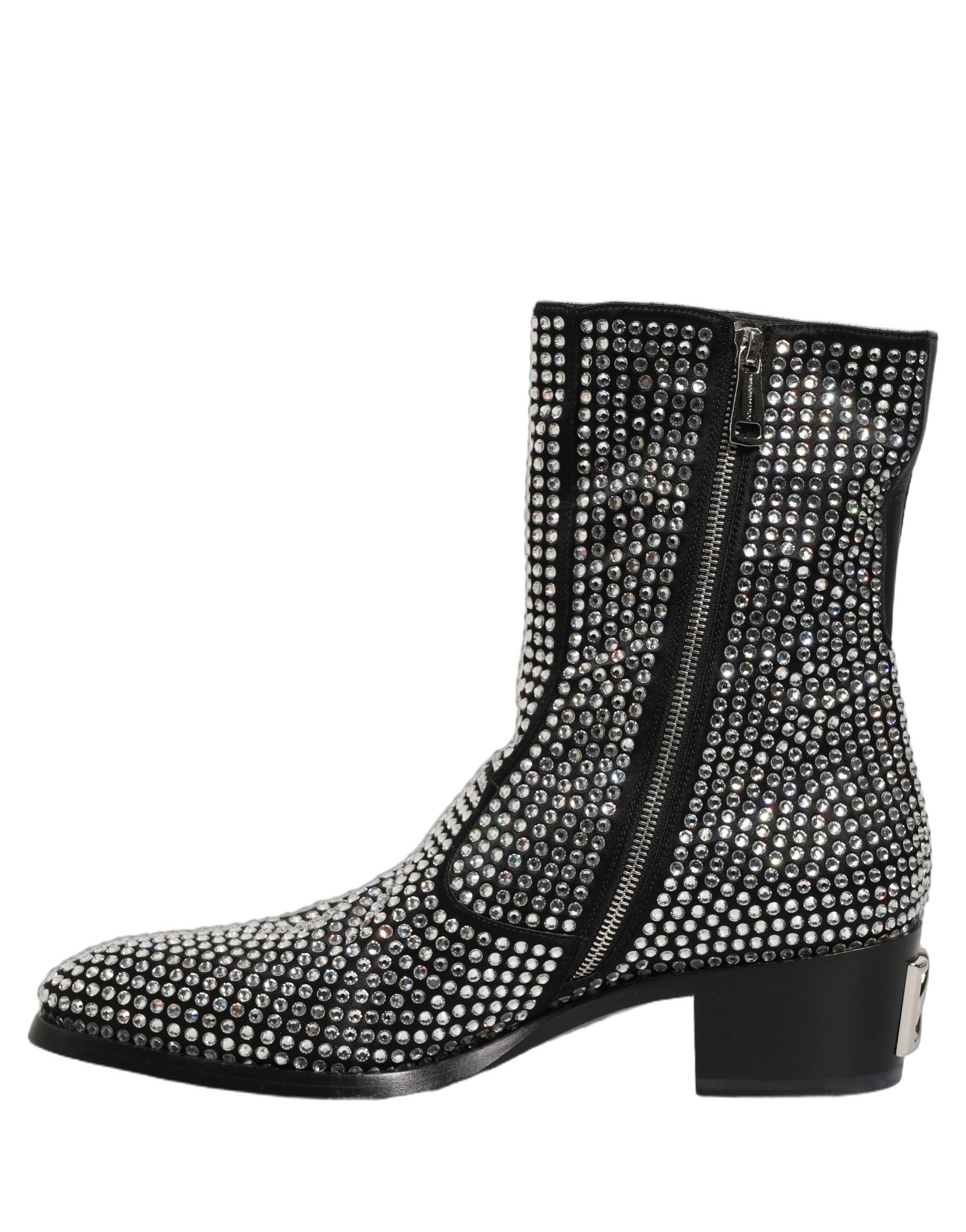 Dolce & Gabbana Black Crystal Embellished Ankle Boots Shoes