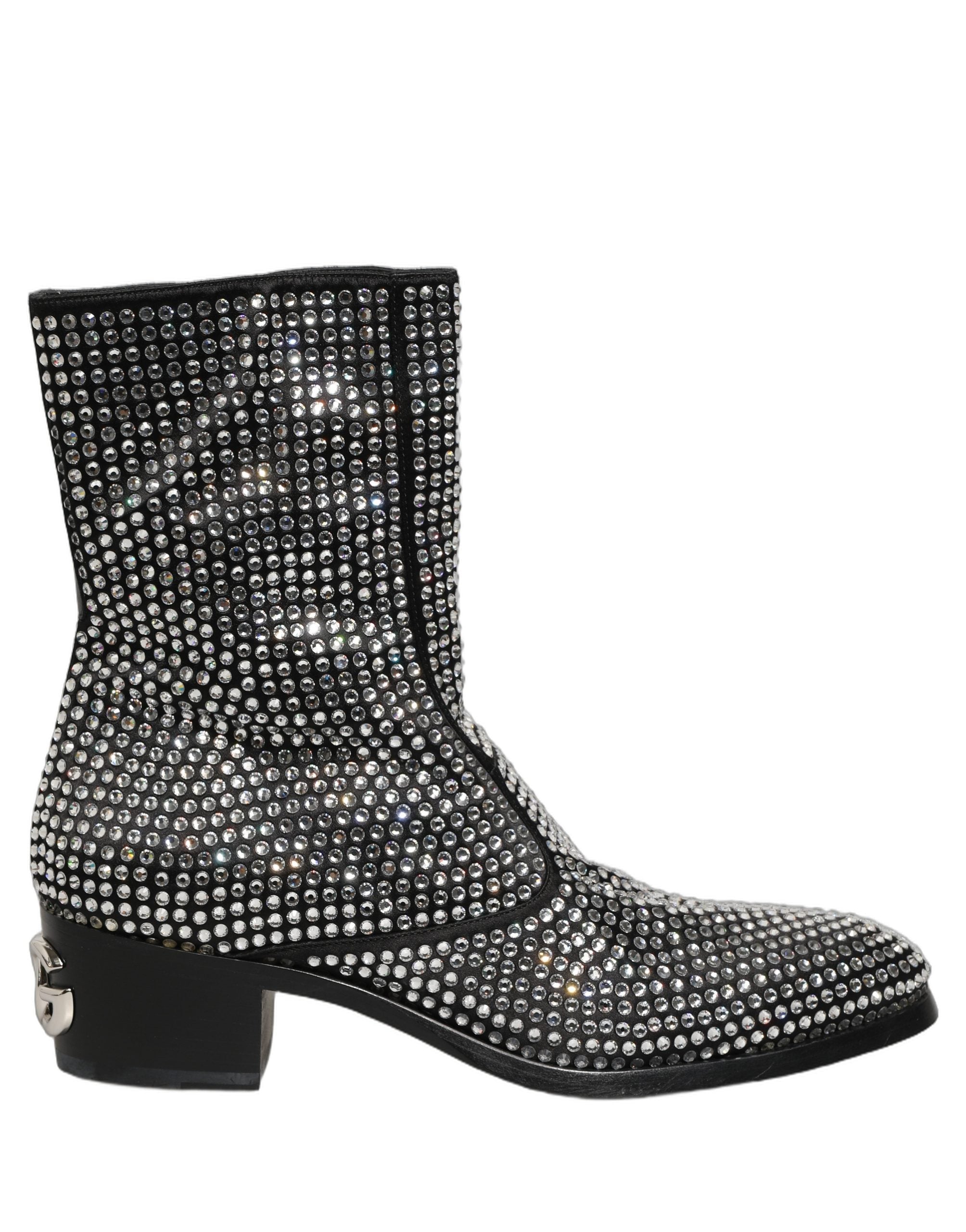 Dolce & Gabbana Black Crystal Embellished Ankle Boots Shoes