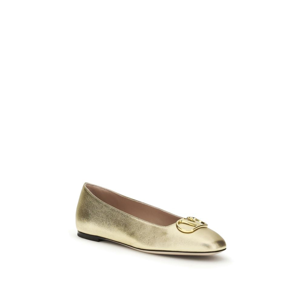 Valentino Garavani Gold Napa Leather / Calf Bos Taurus Ballet Flats
