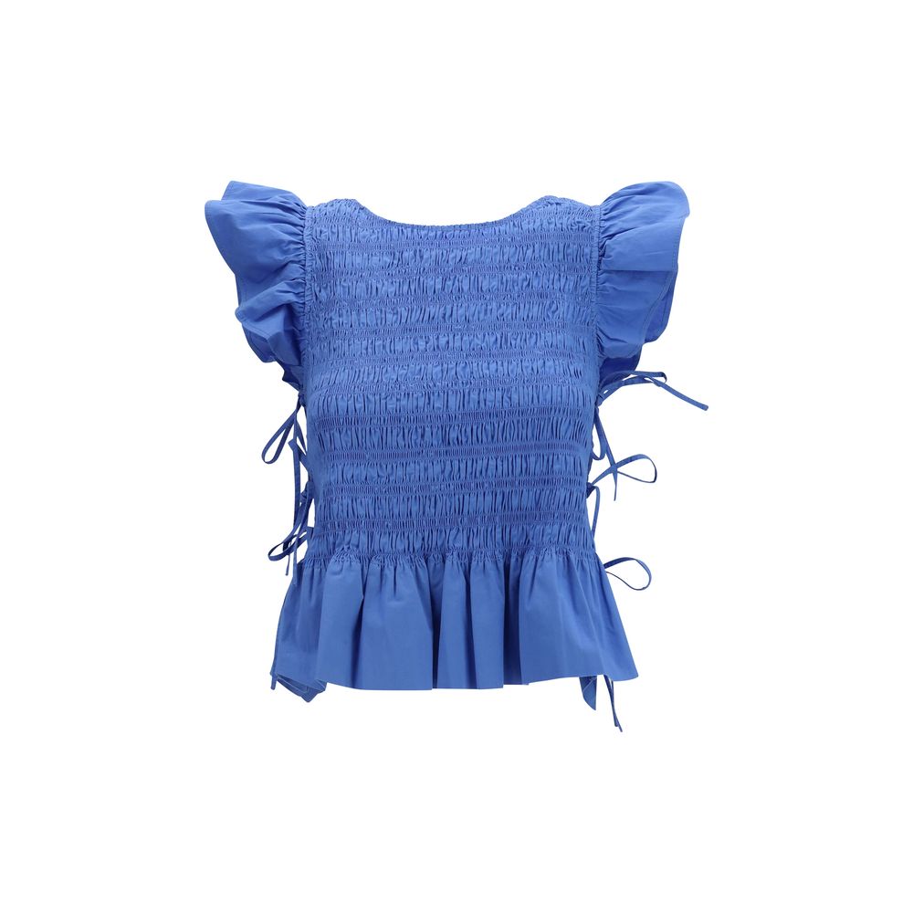 Ganni Blue Cotton Blouse