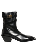 Dolce & Gabbana Black Leather DG Plaque Mid Calf Boots Shoes