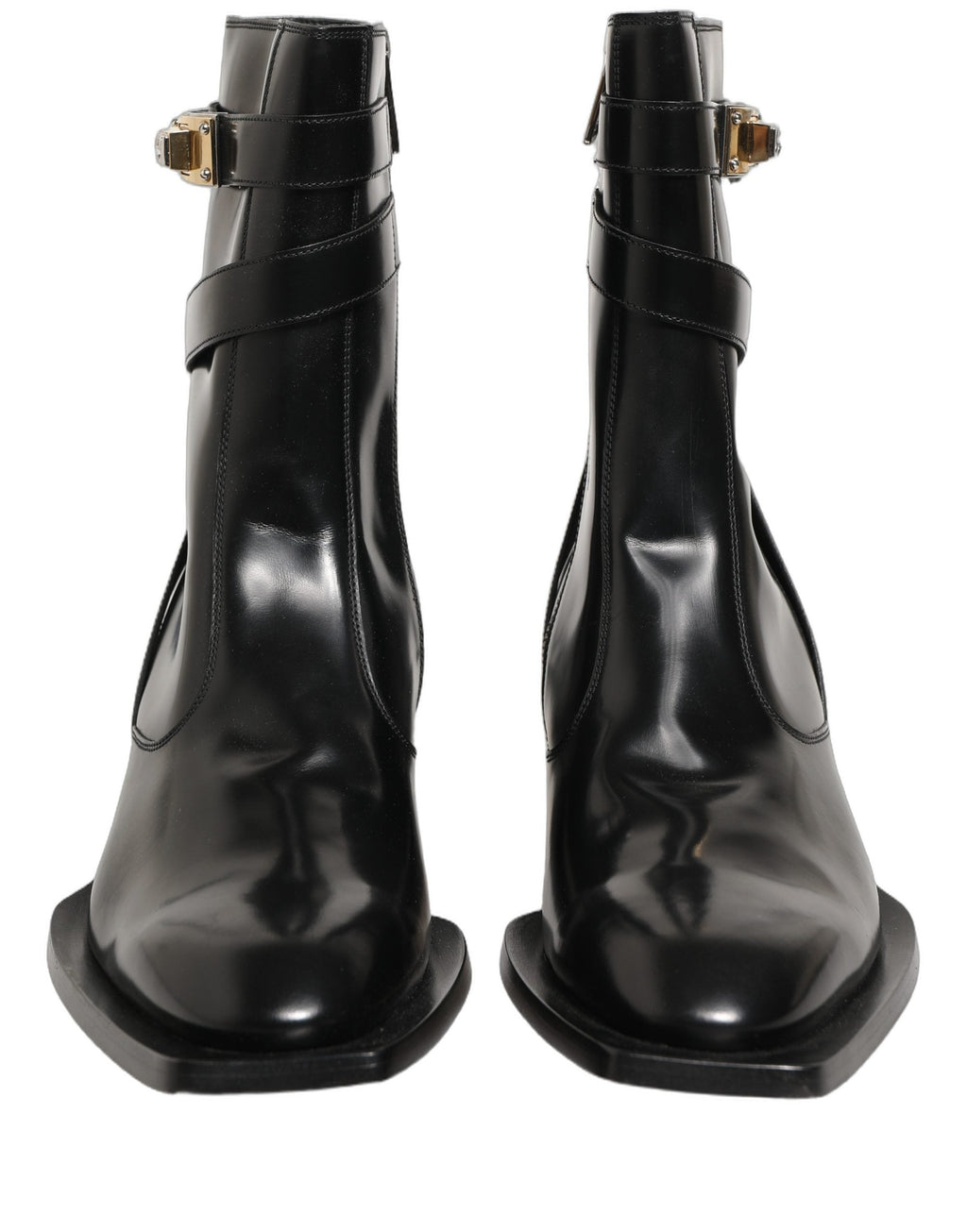 Dolce & Gabbana Black Leather DG Plaque Mid Calf Boots Shoes