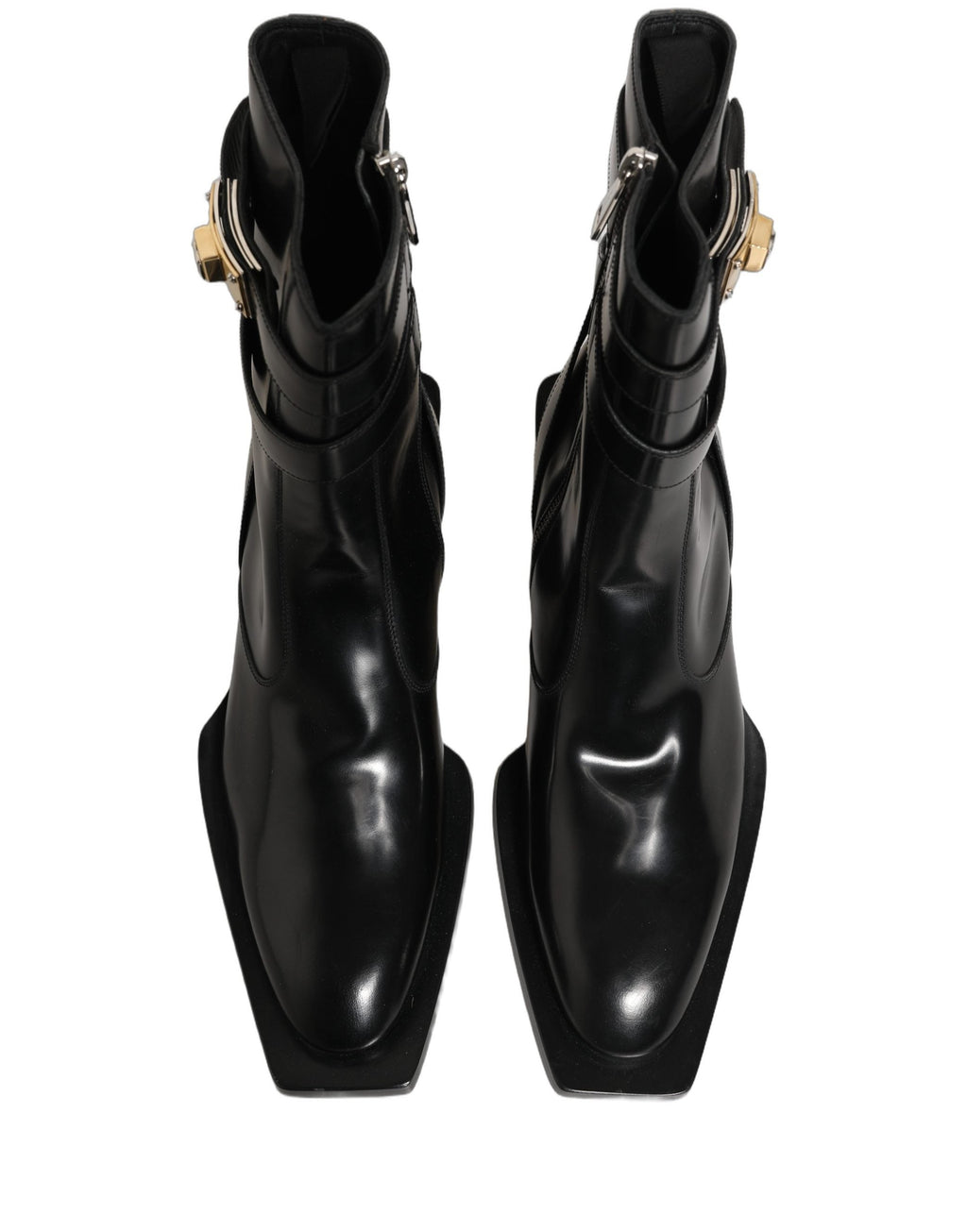 Dolce & Gabbana Black Leather DG Plaque Mid Calf Boots Shoes