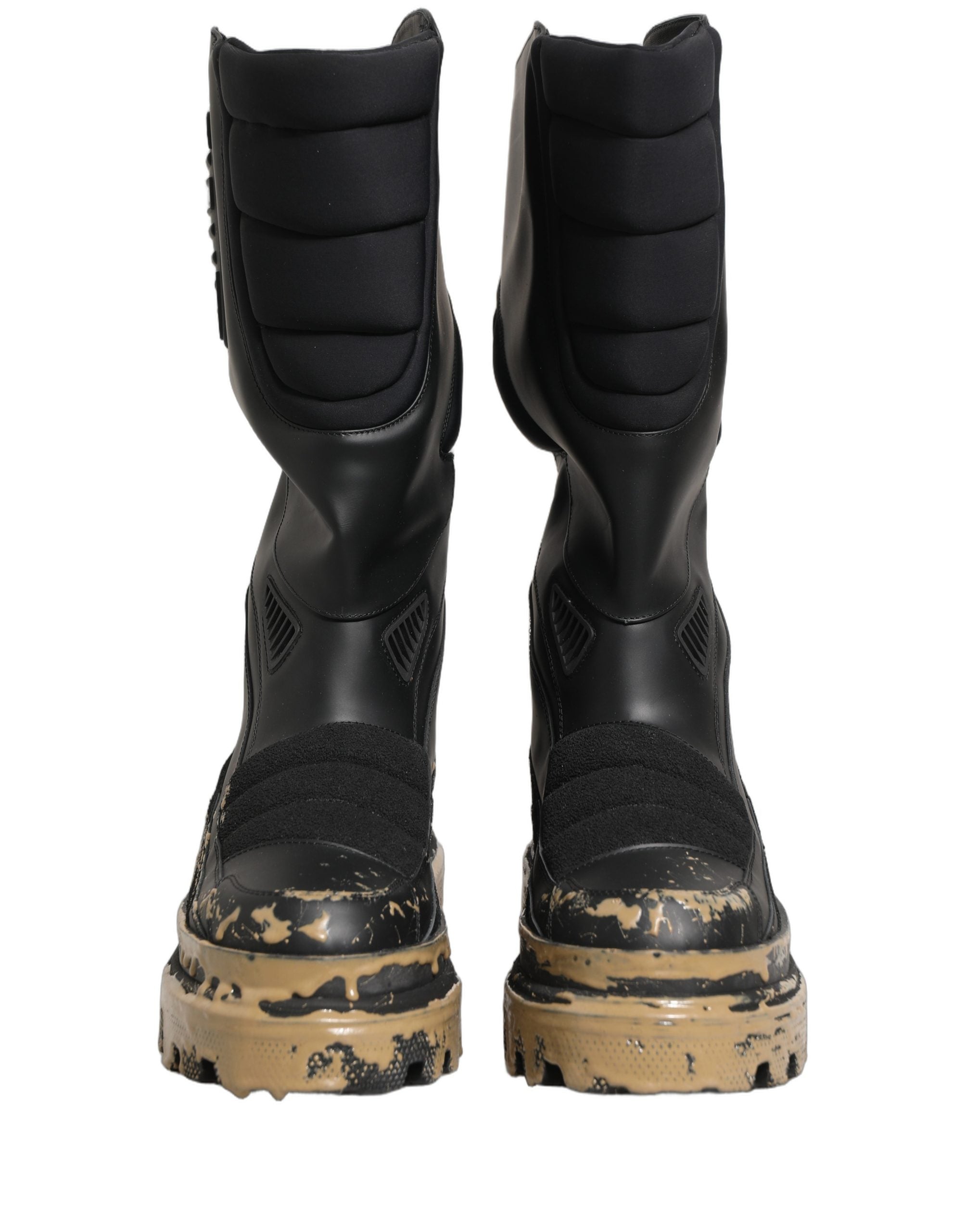 Dolce & Gabbana Black Leather Biker Mid Calf Men Boots Shoes