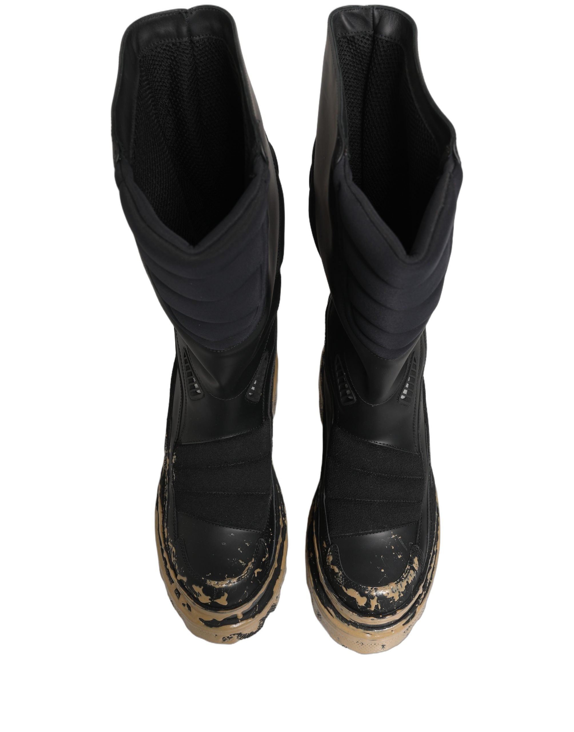 Dolce & Gabbana Black Leather Biker Mid Calf Men Boots Shoes
