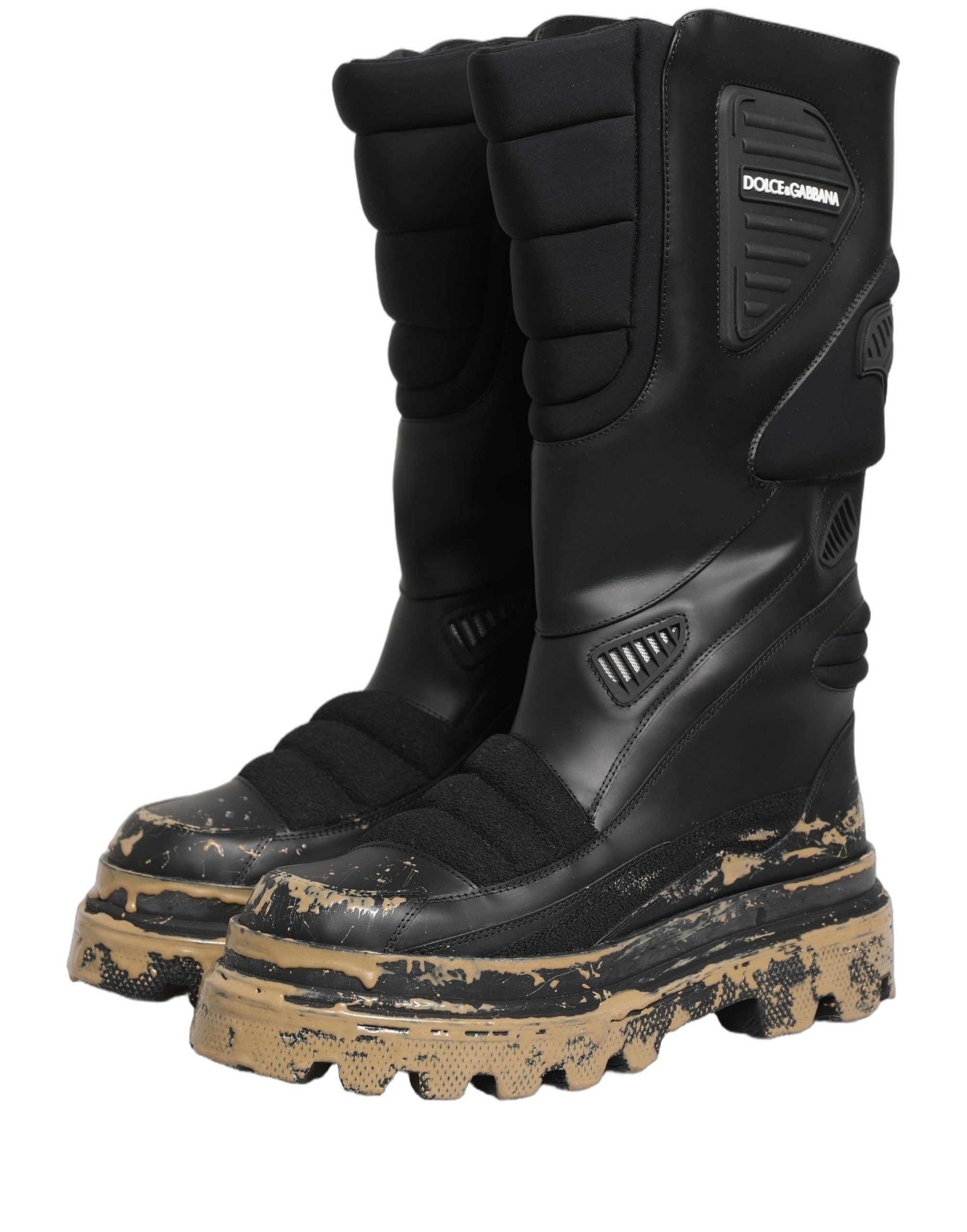 Dolce & Gabbana Black Leather Biker Mid Calf Men Boots Shoes