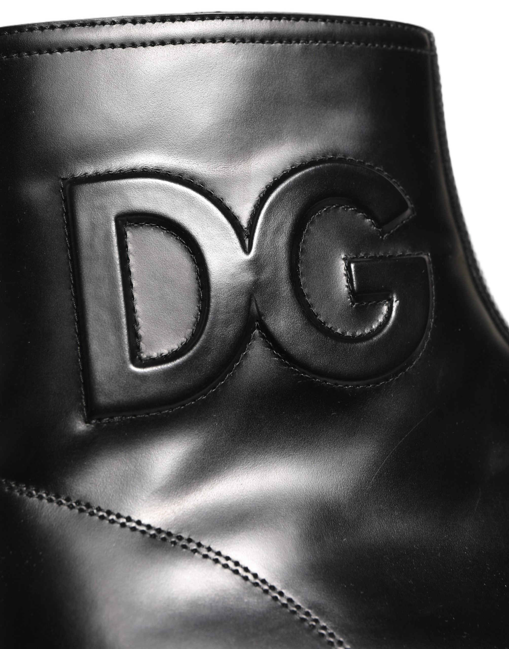 Dolce & Gabbana Black Leather Embossed Logo Ankle Boots Shoes