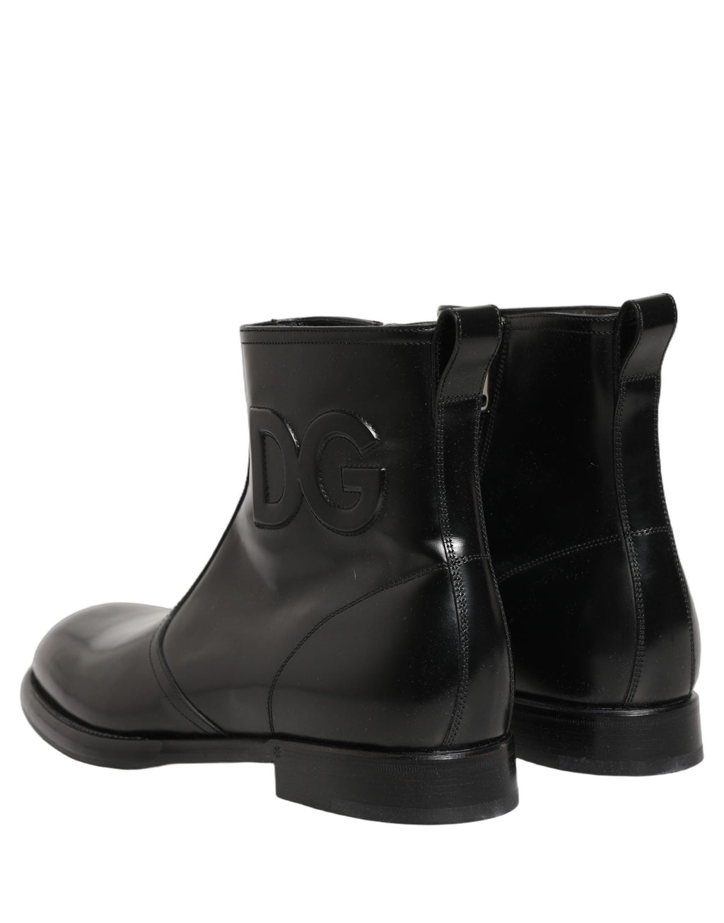 Dolce & Gabbana Black Leather Embossed Logo Ankle Boots Shoes