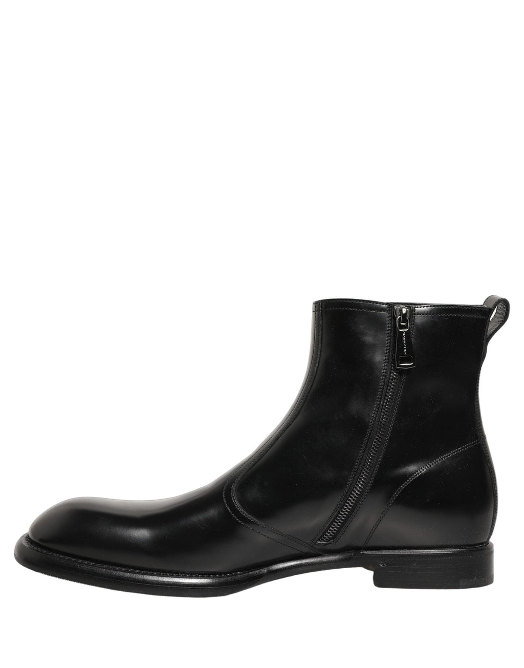 Dolce & Gabbana Black Leather Embossed Logo Ankle Boots Shoes