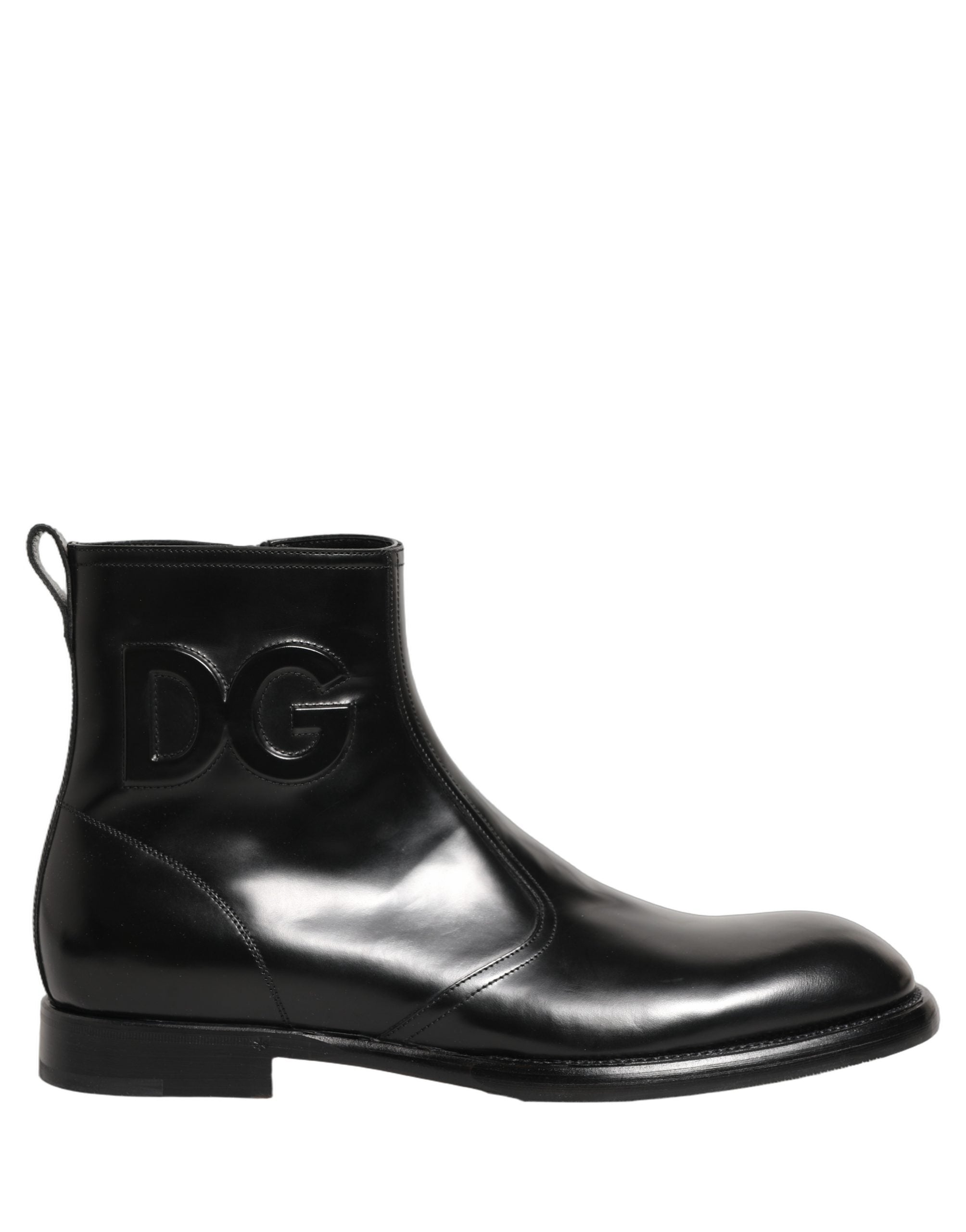 Dolce & Gabbana Black Leather Embossed Logo Ankle Boots Shoes