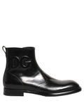Dolce & Gabbana Black Leather Embossed Logo Ankle Boots Shoes