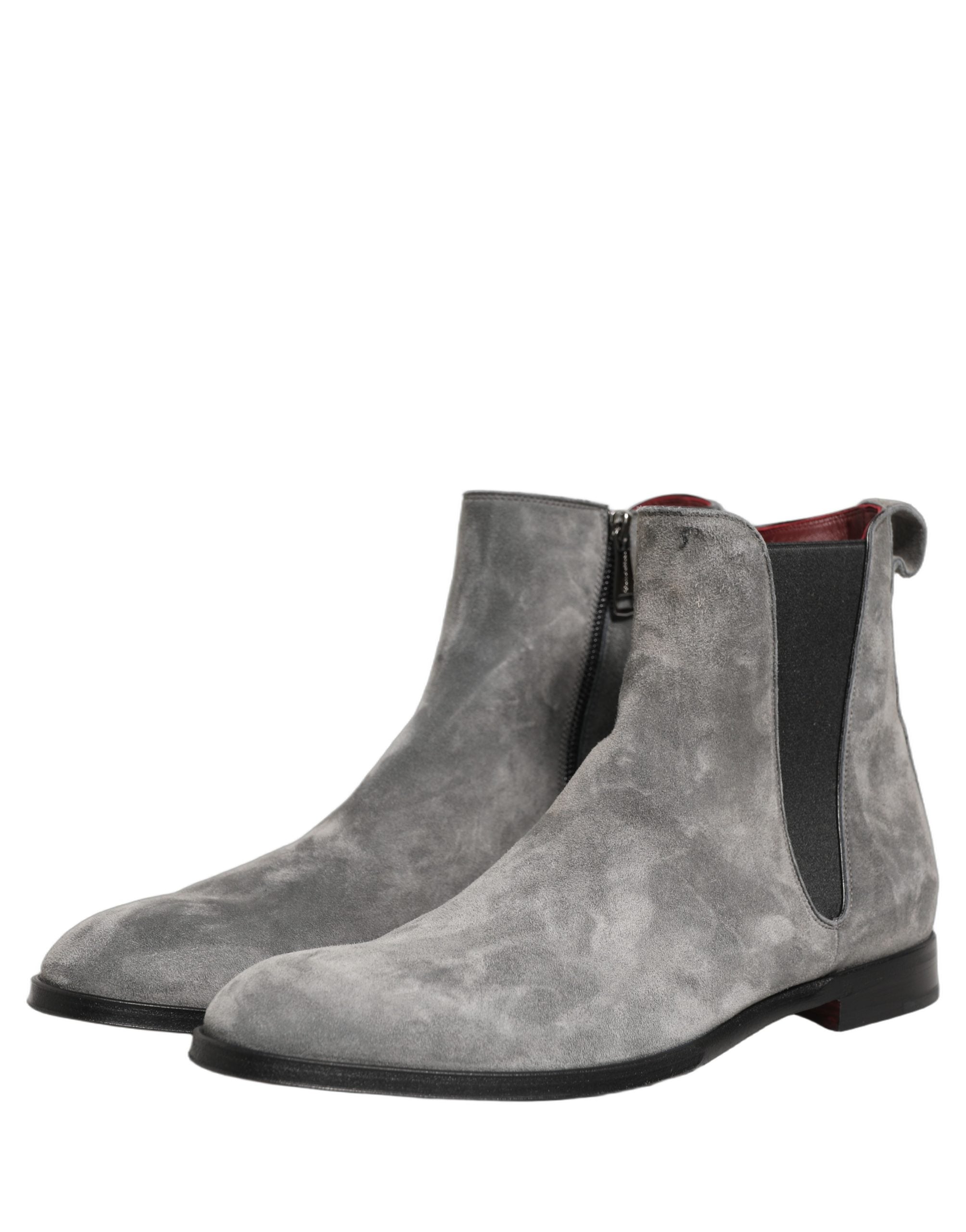 Dolce & Gabbana Gray Suede Leather Chelsea Boots Shoes