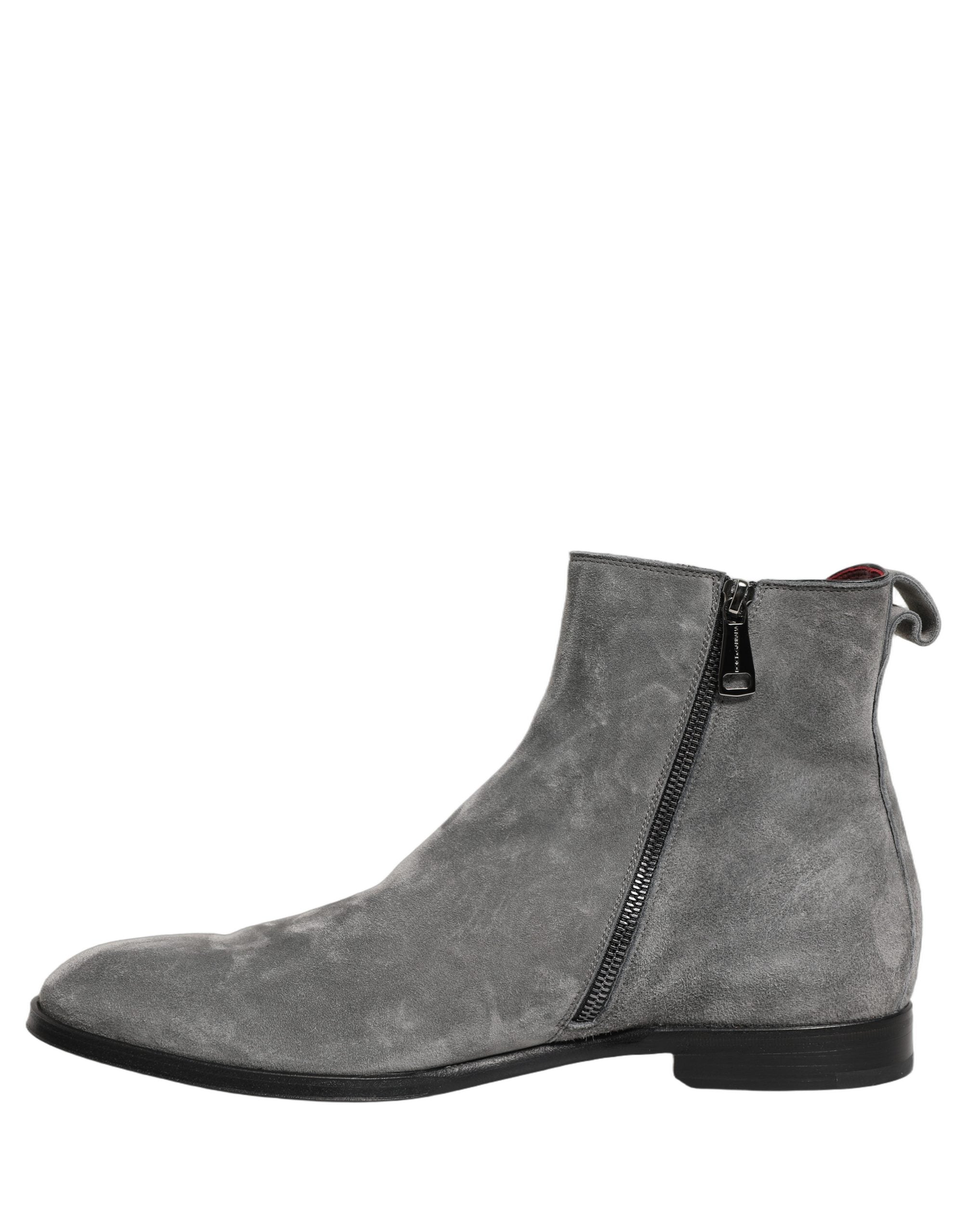 Dolce & Gabbana Gray Suede Leather Chelsea Boots Shoes
