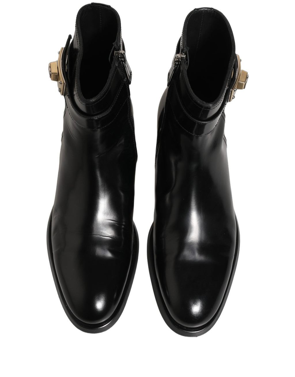 Dolce & Gabbana Black Leather Logo Buckle Mid Calf Boots Shoes