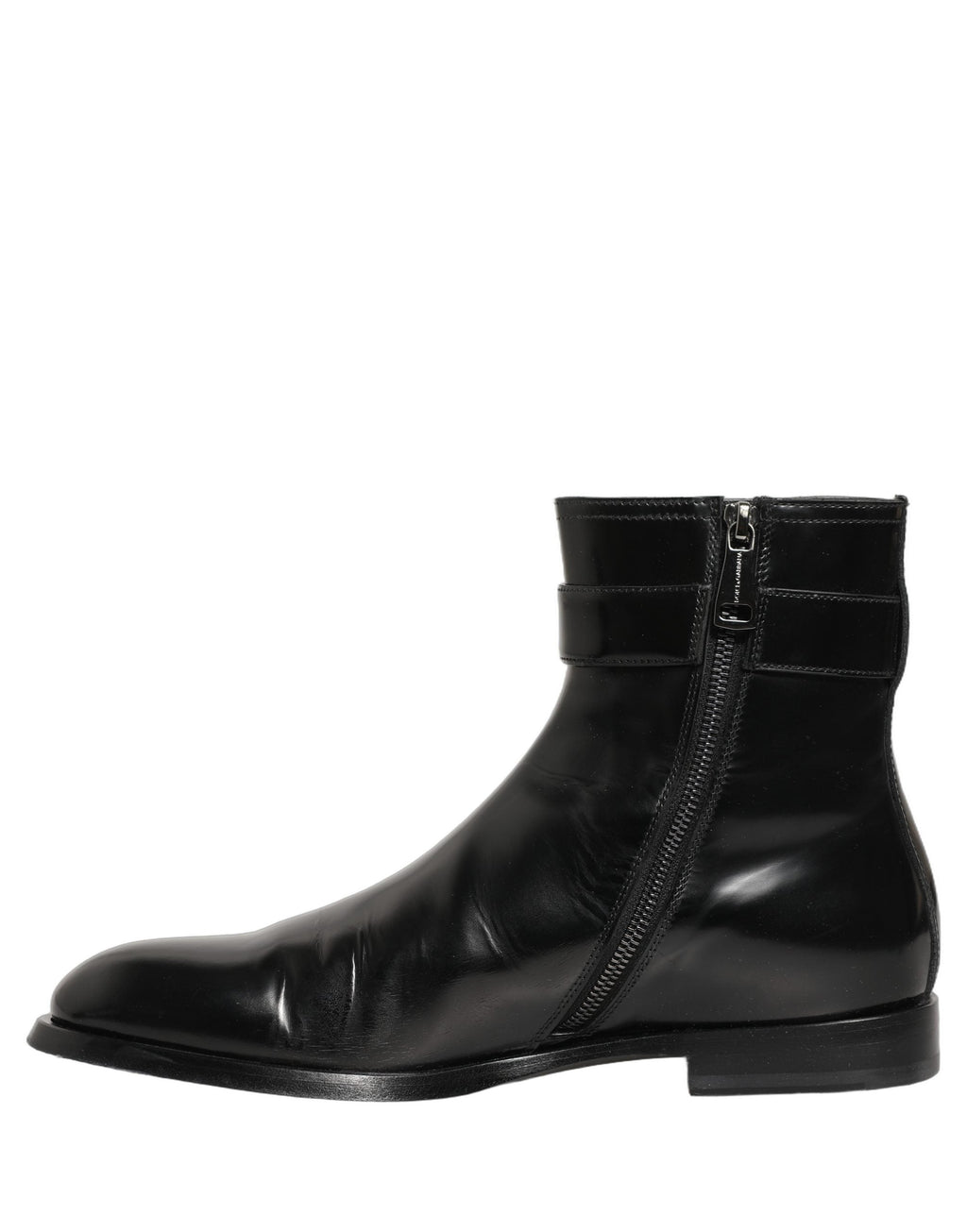 Dolce & Gabbana Black Leather Logo Buckle Mid Calf Boots Shoes