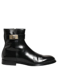 Dolce & Gabbana Black Leather Logo Buckle Mid Calf Boots Shoes