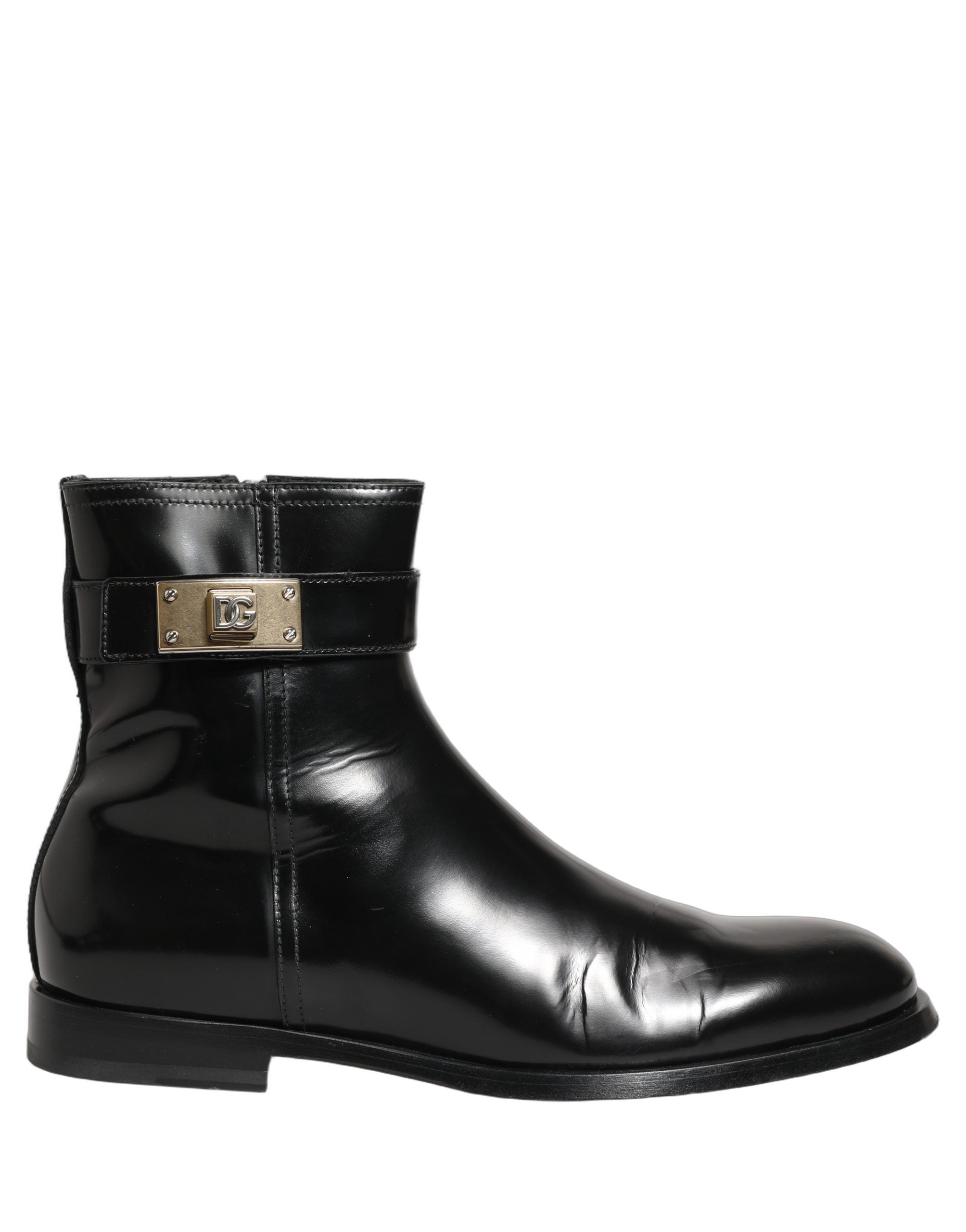 Dolce & Gabbana Black Leather Logo Buckle Mid Calf Boots Shoes